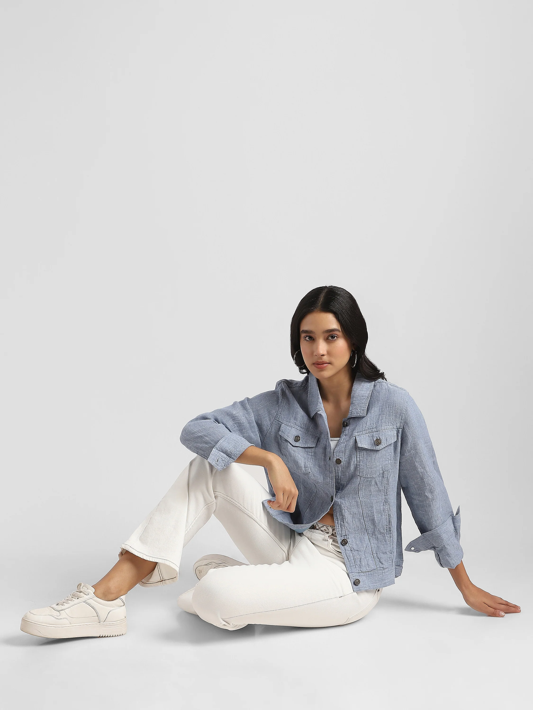 Women Linen Blue Shacket - Image 6