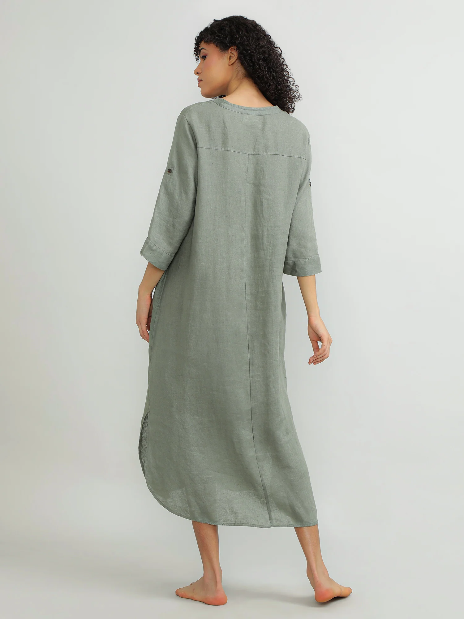 Women Linen Green Breezy Dress - Image 6