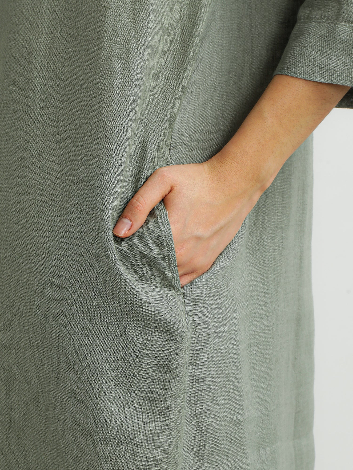 Women Linen Green Breezy Dress - Image 7