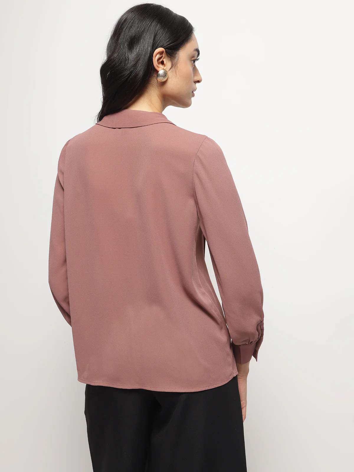 Women Long Collar Pintuck Full Sleeves Top - Image 4