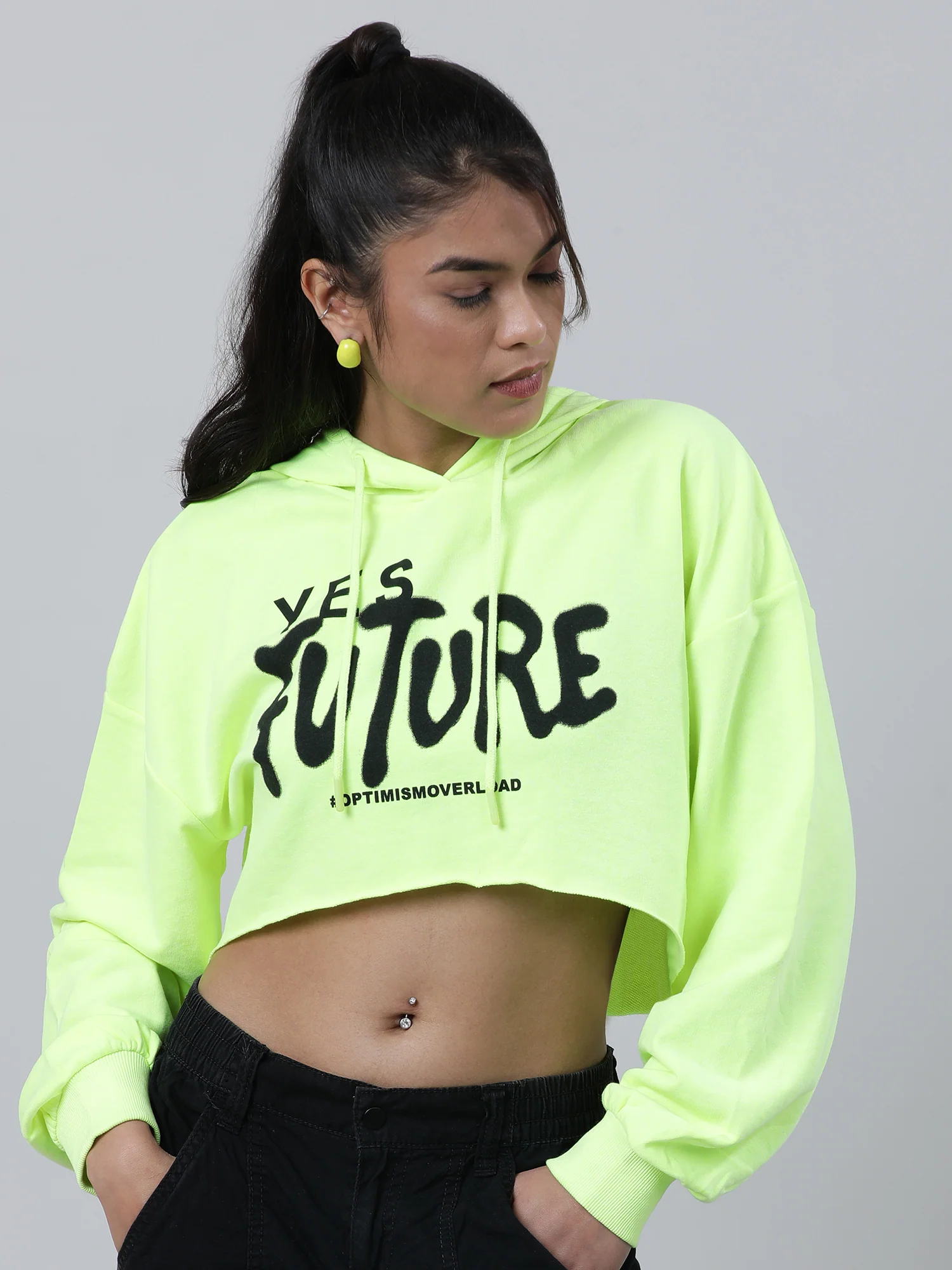 Women Boxy Crop Hoodie Top - Image 5