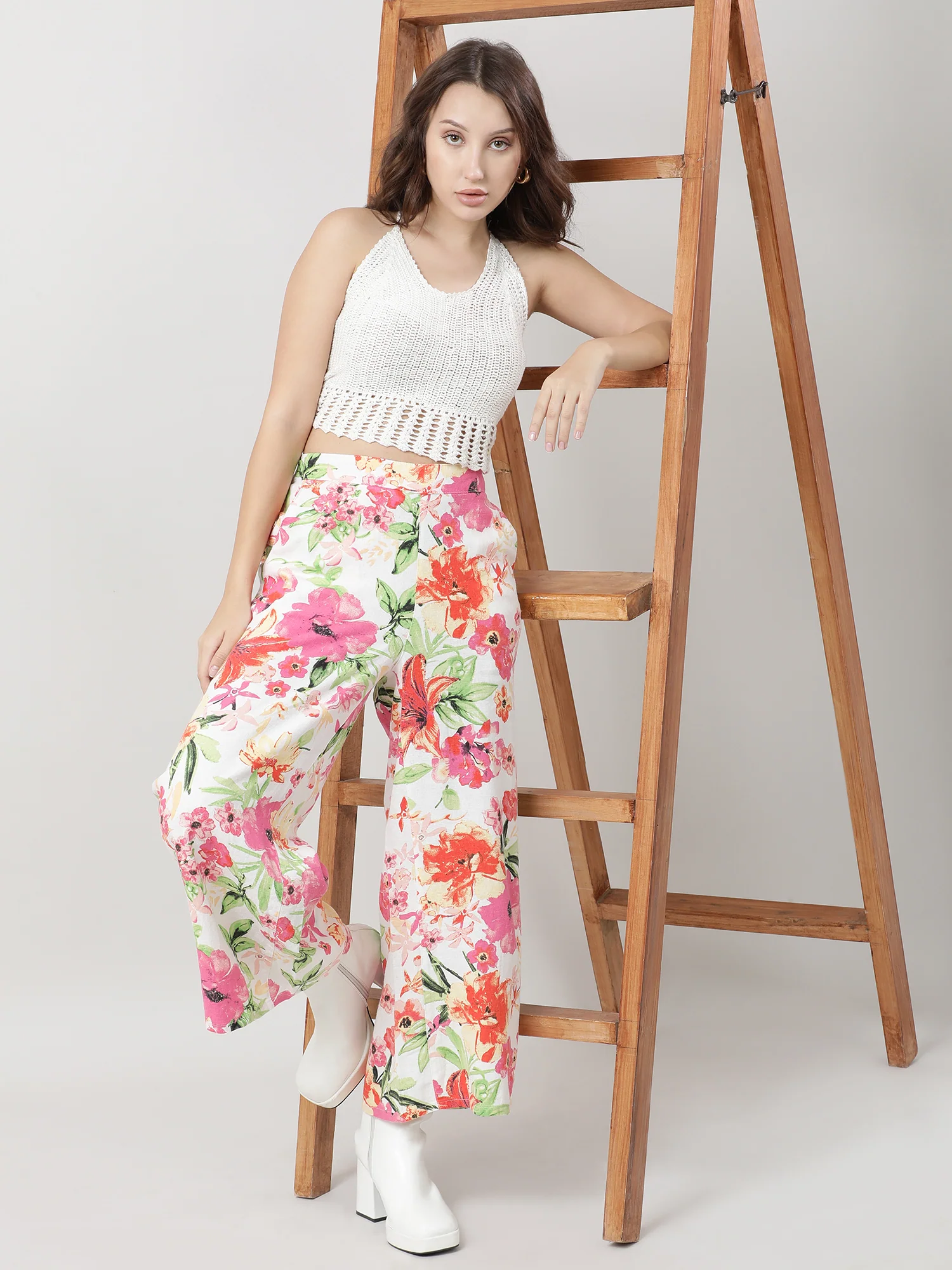 Women Loose Fit Pink Floral Print Pants - Image 2