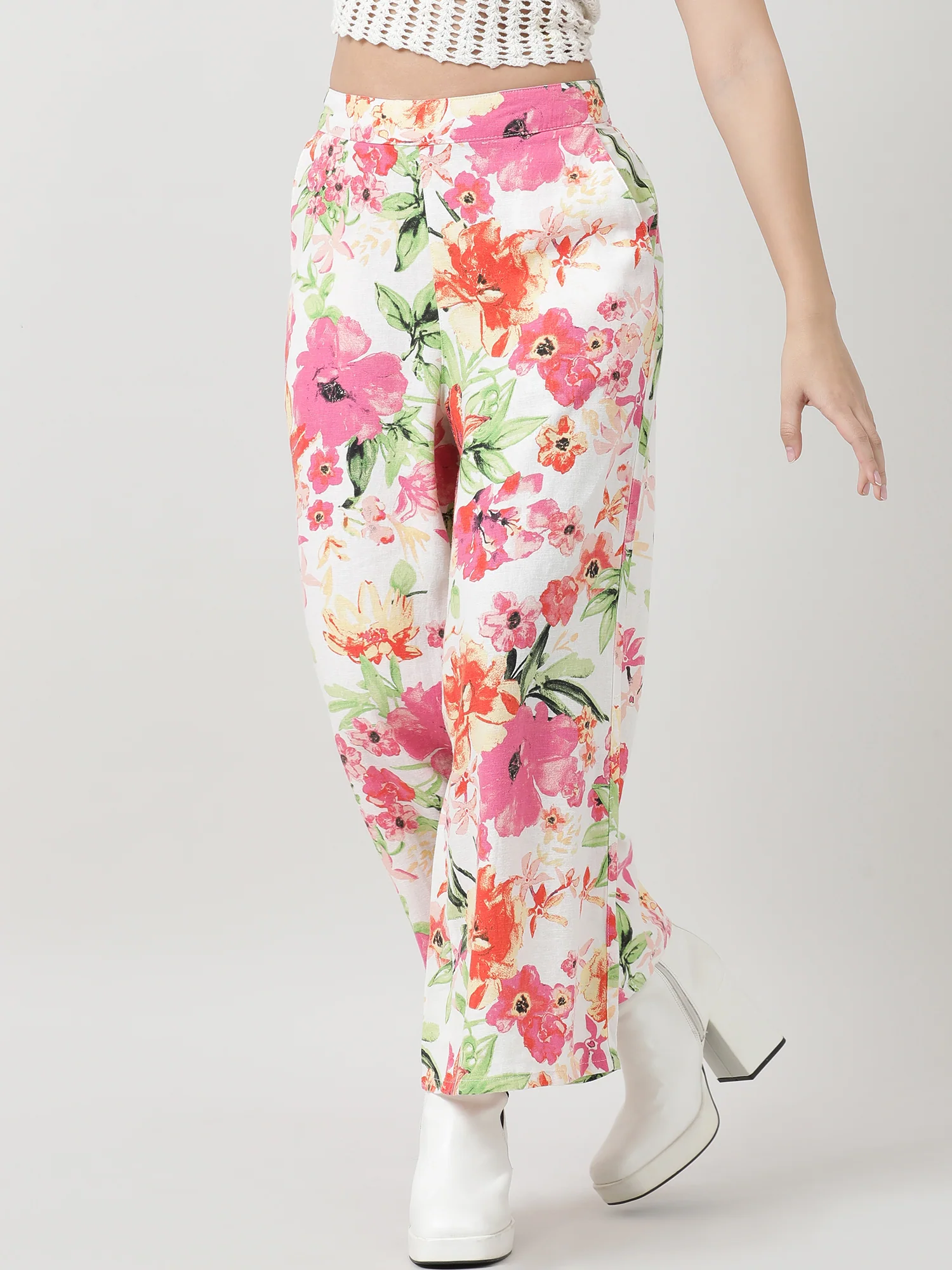 Women Loose Fit Pink Floral Print Pants - Image 3