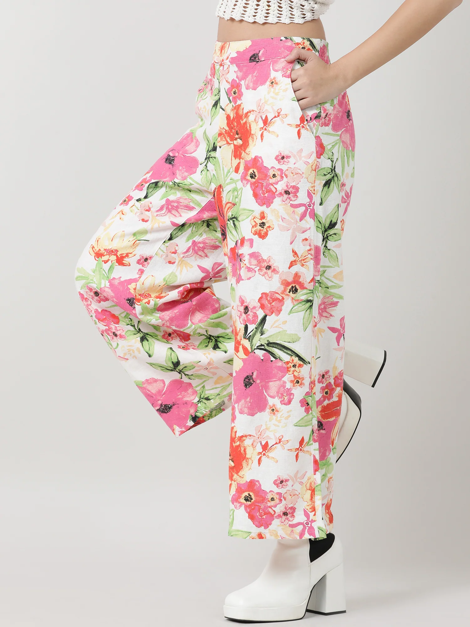 Women Loose Fit Pink Floral Print Pants - Image 4