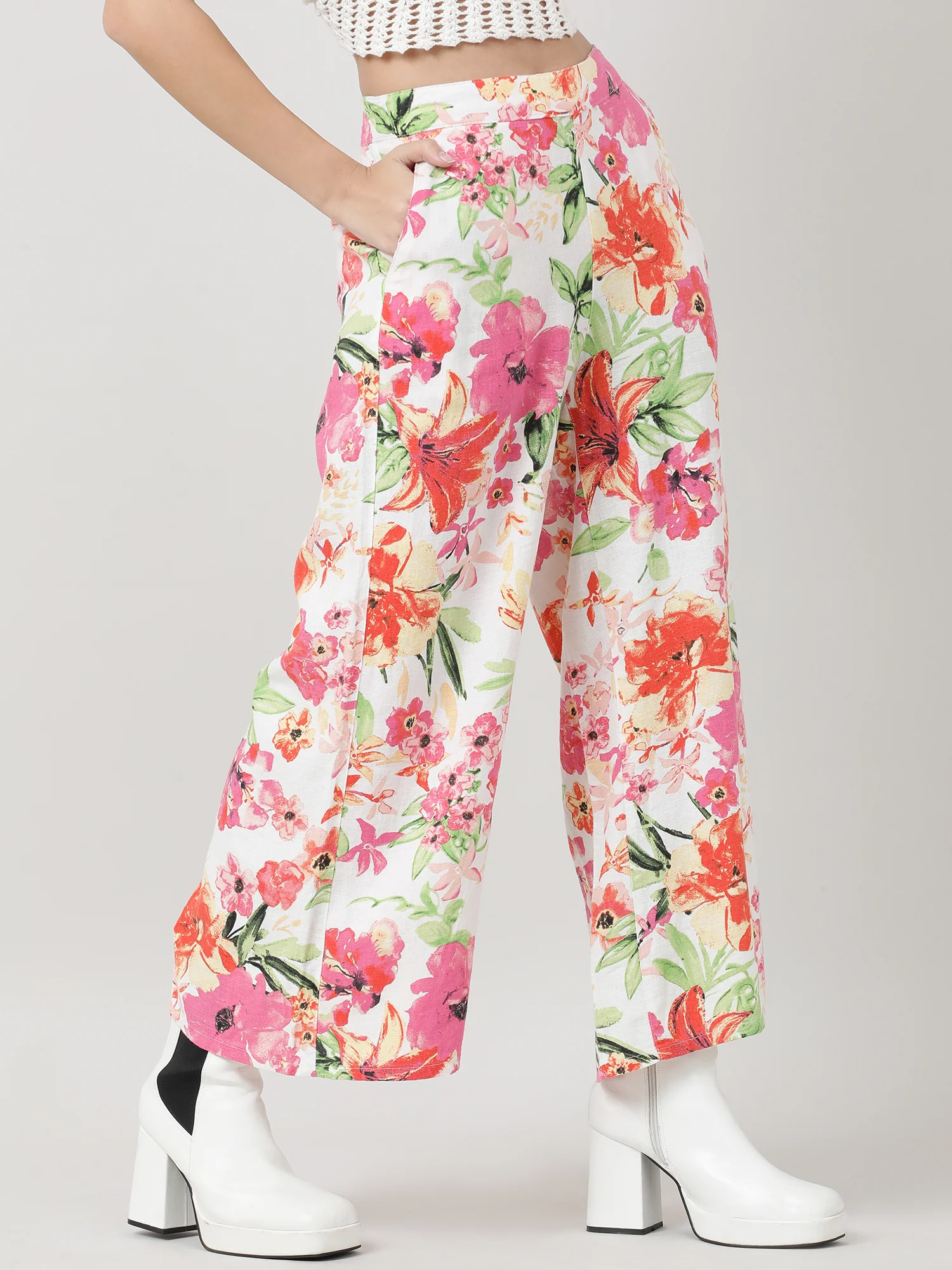 Women Loose Fit Pink Floral Print Pants - Image 5
