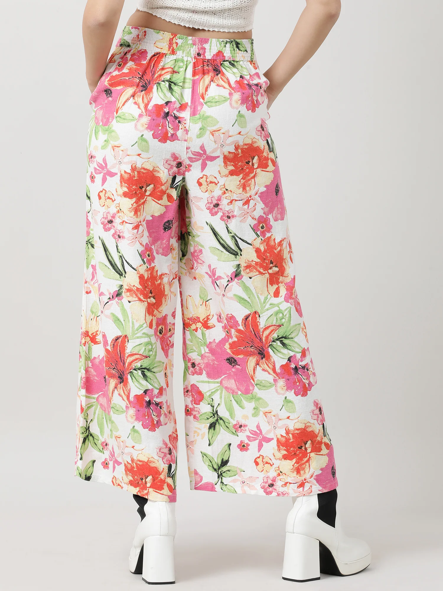 Women Loose Fit Pink Floral Print Pants - Image 6