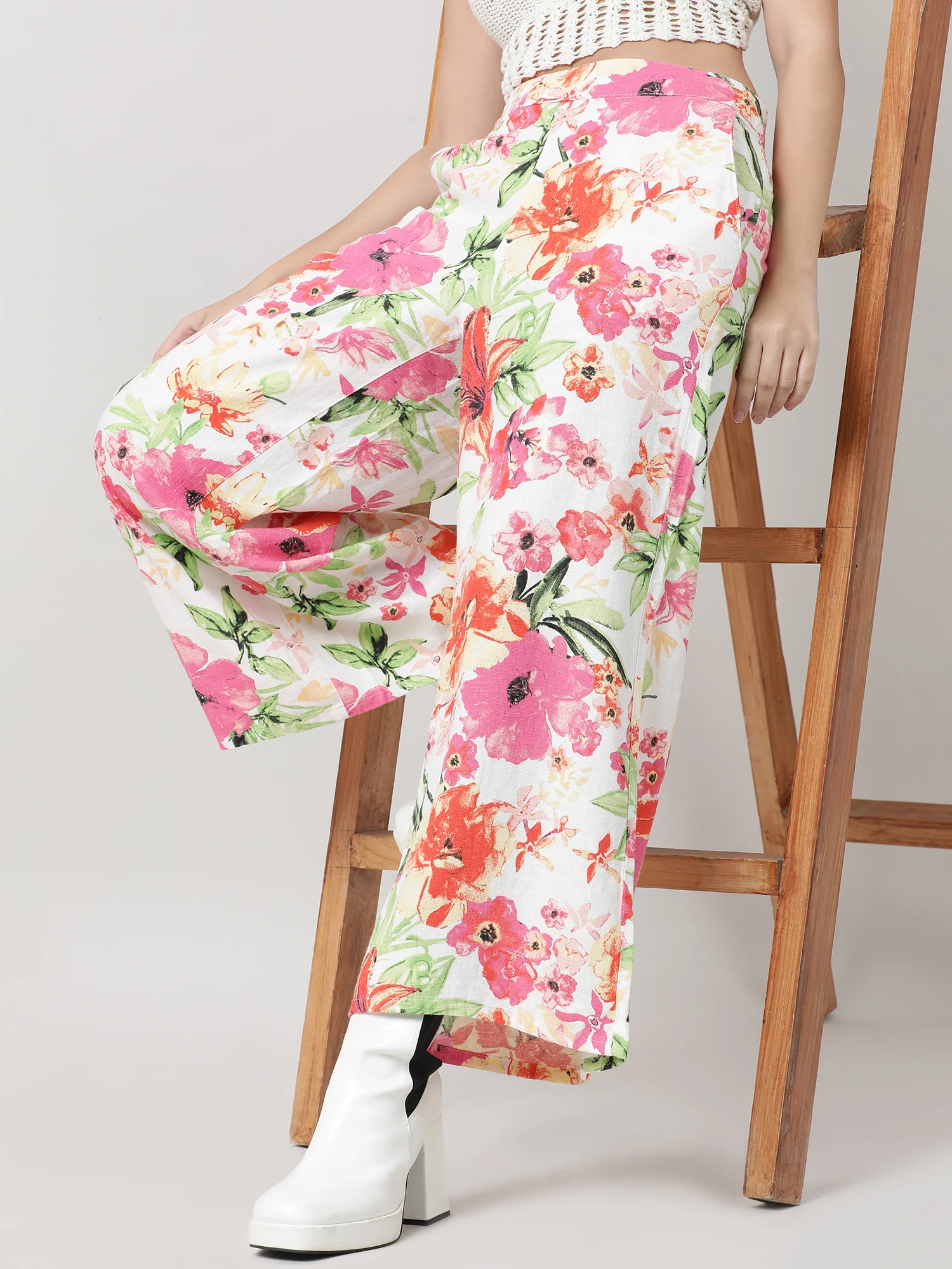 Women Loose Fit Pink Floral Print Pants - Image 7