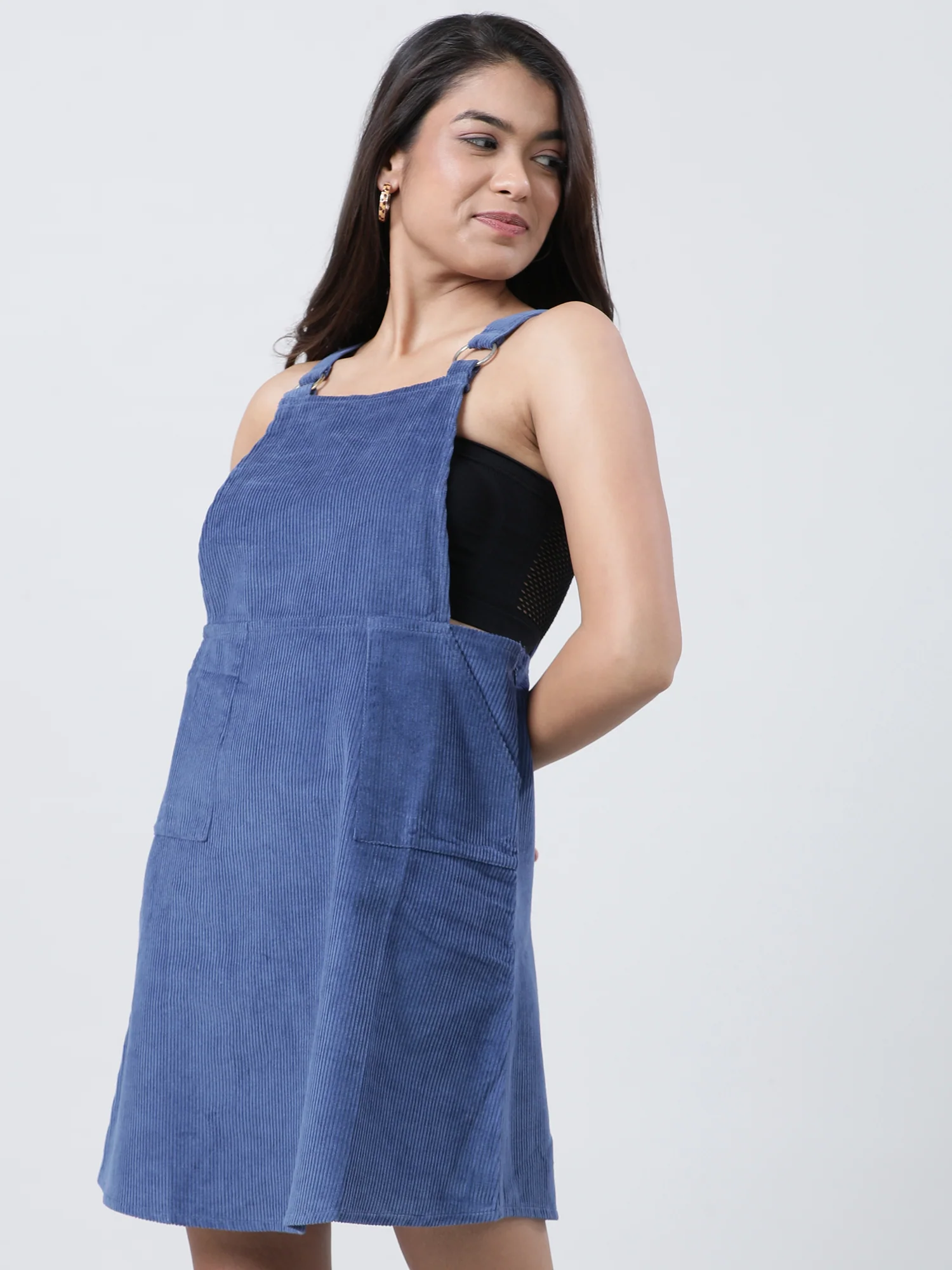 Women Loose Fit Ribbed Dungaree Dress - Image 3