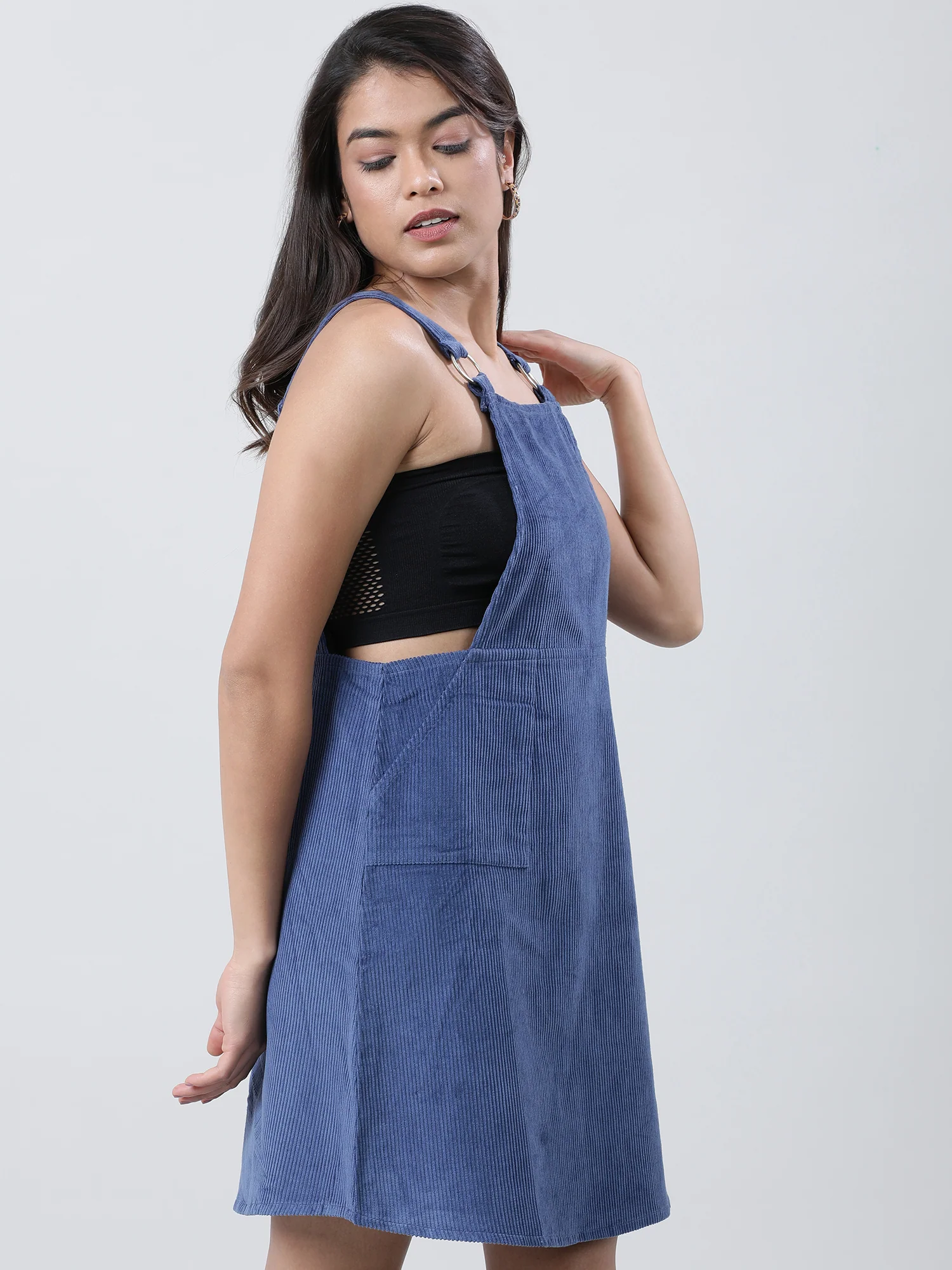 Women Loose Fit Ribbed Dungaree Dress - Image 6