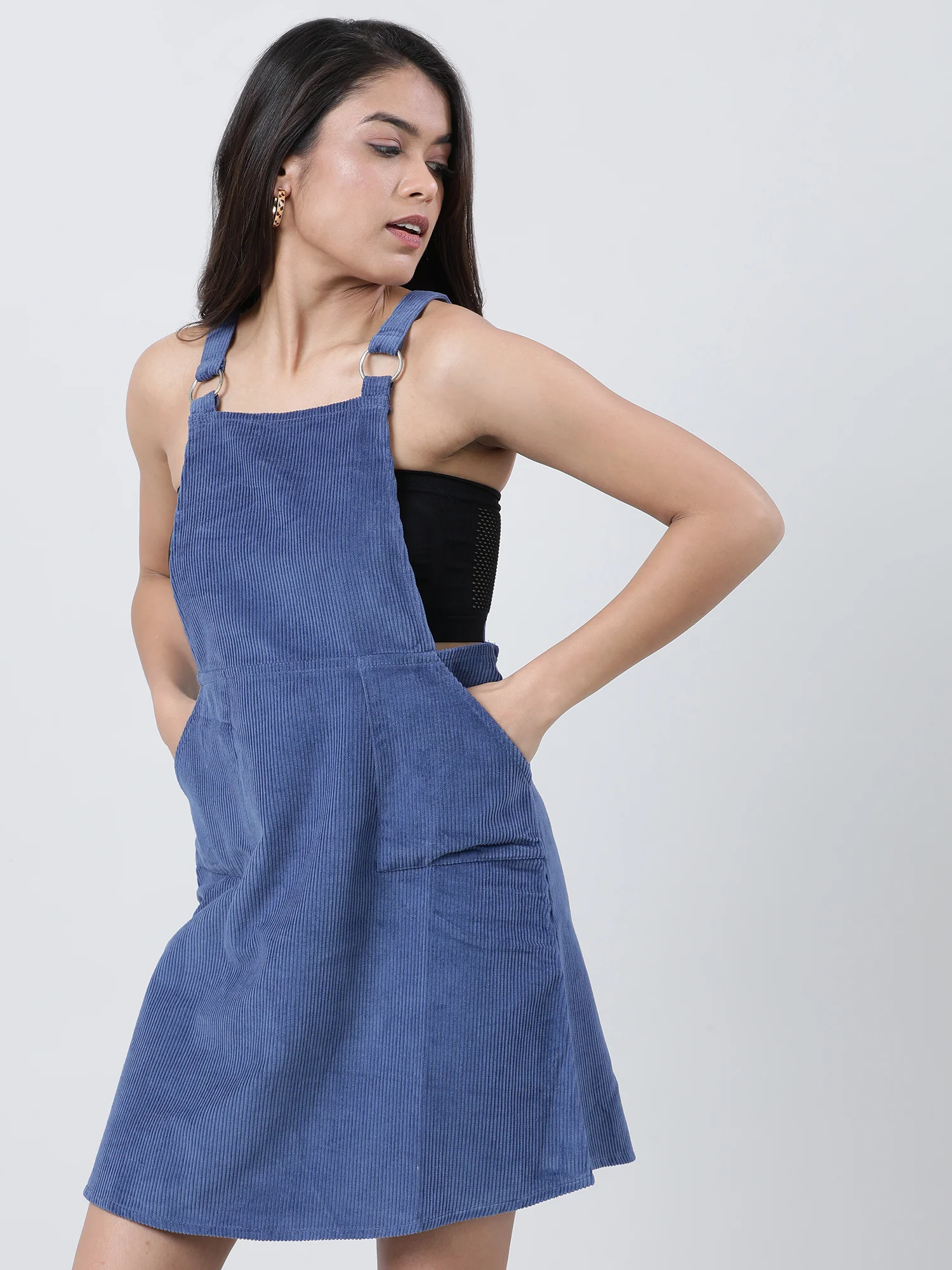 Women Loose Fit Ribbed Dungaree Dress - Image 7