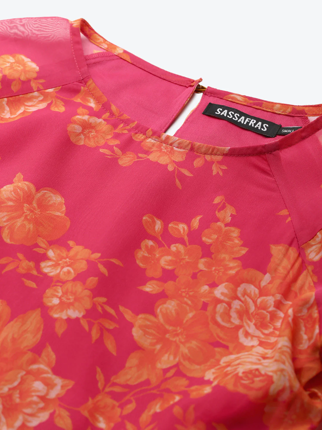 Women Magenta Floral Drop Shoulder Tiered Dress - Image 4
