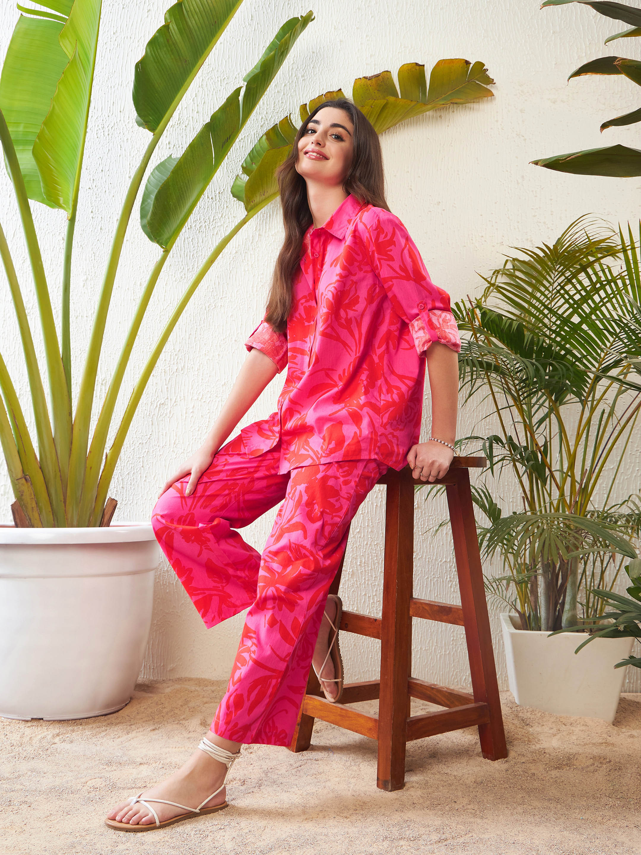 Women Magenta Floral Regular Shirt - Image 4