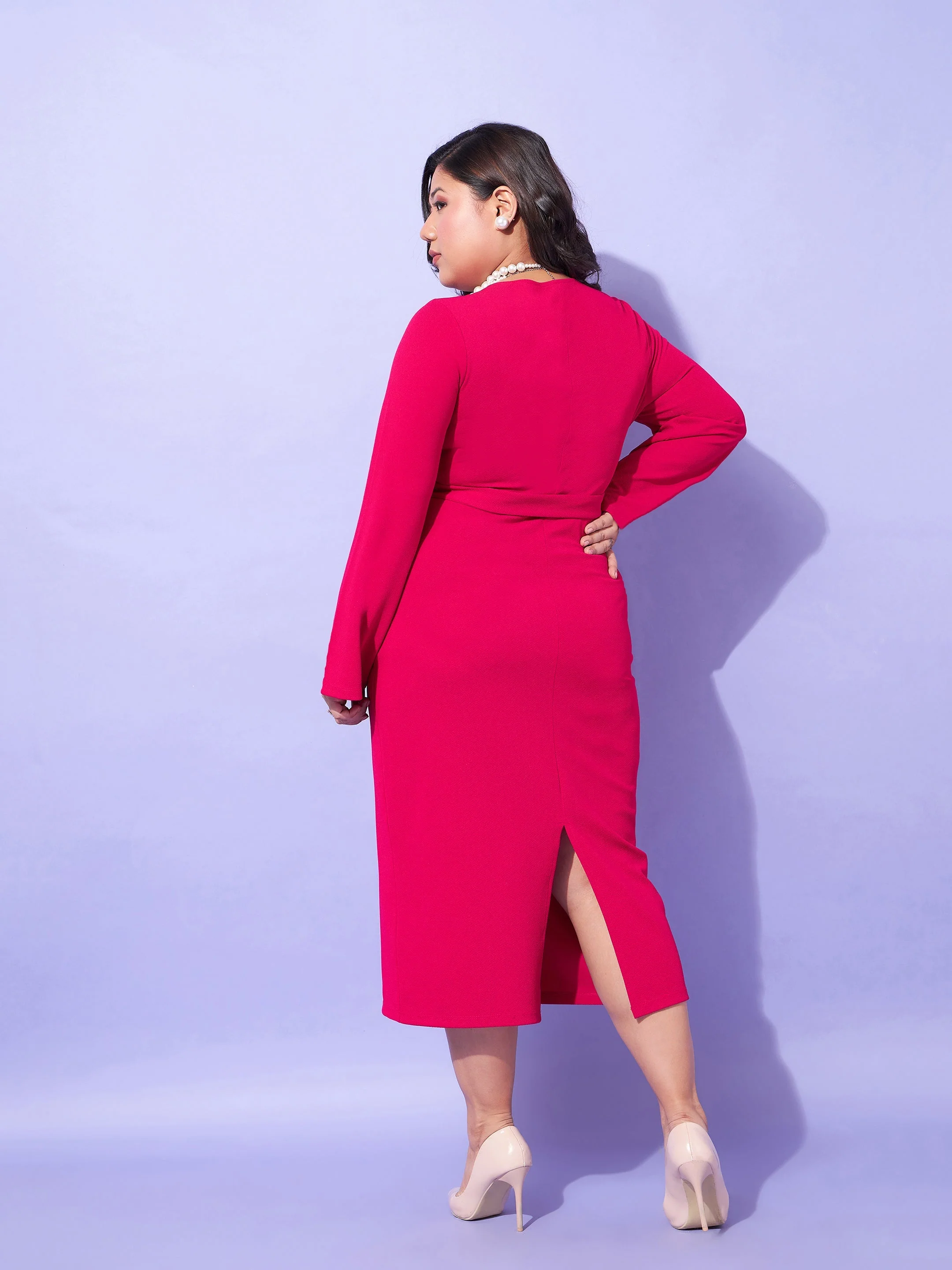 Women Magenta Peplum Bodycon Dress - Image 5