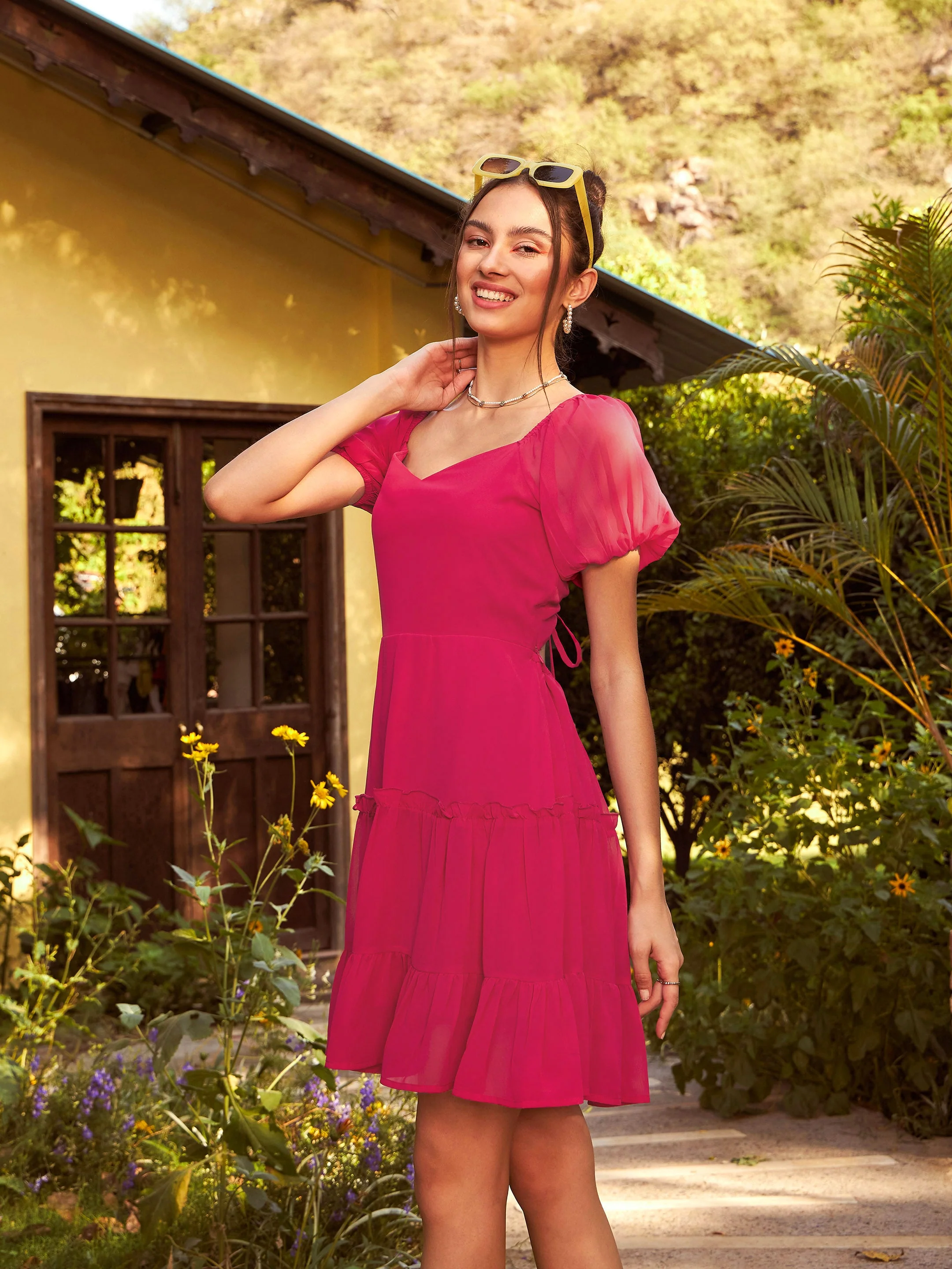 Women Magenta  Short Skater Dress - Image 3