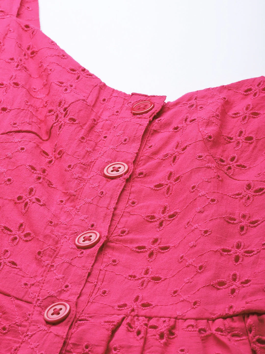Women Magenta Strappy Front Button Dress - Image 2