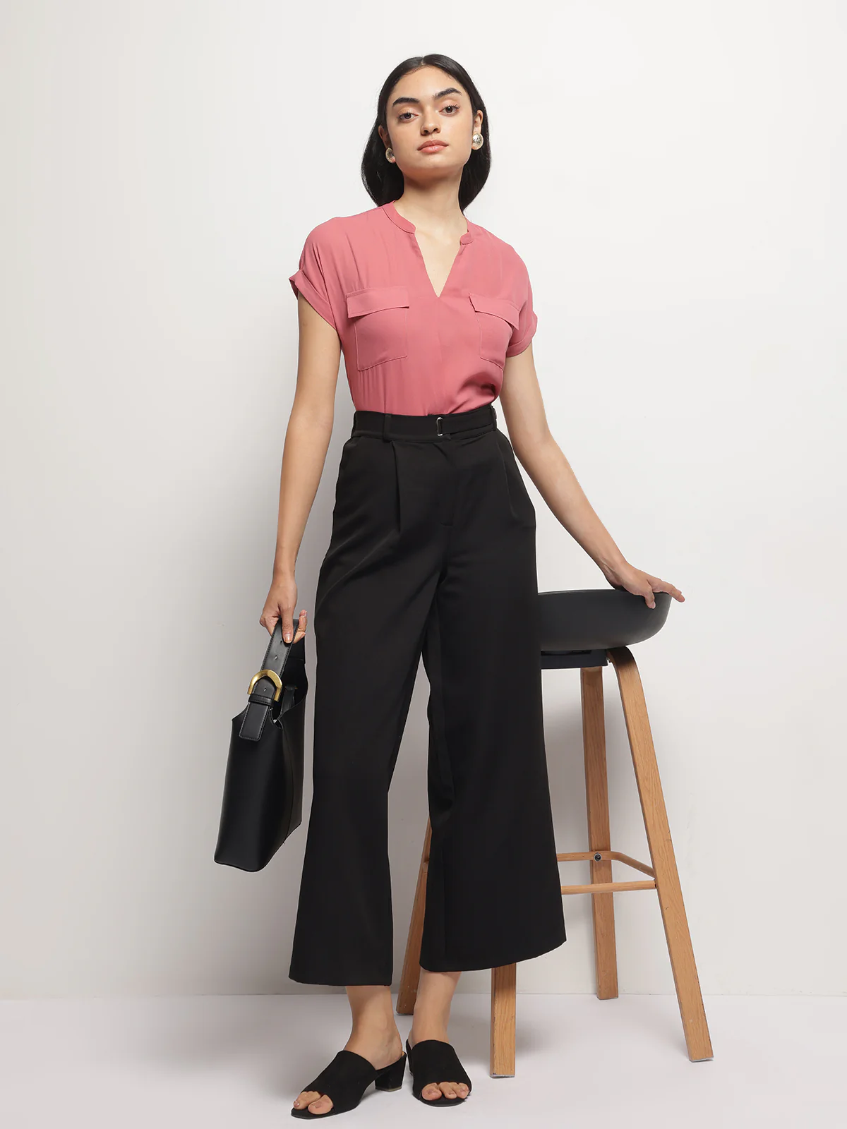 Women Mandarin Collar V-Neck Dolman Sleeves Top - Image 4