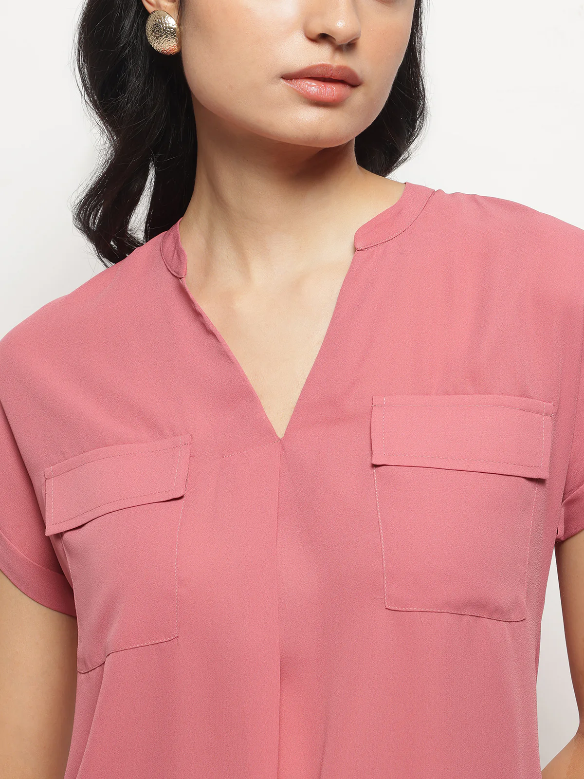 Women Mandarin Collar V-Neck Dolman Sleeves Top - Image 6