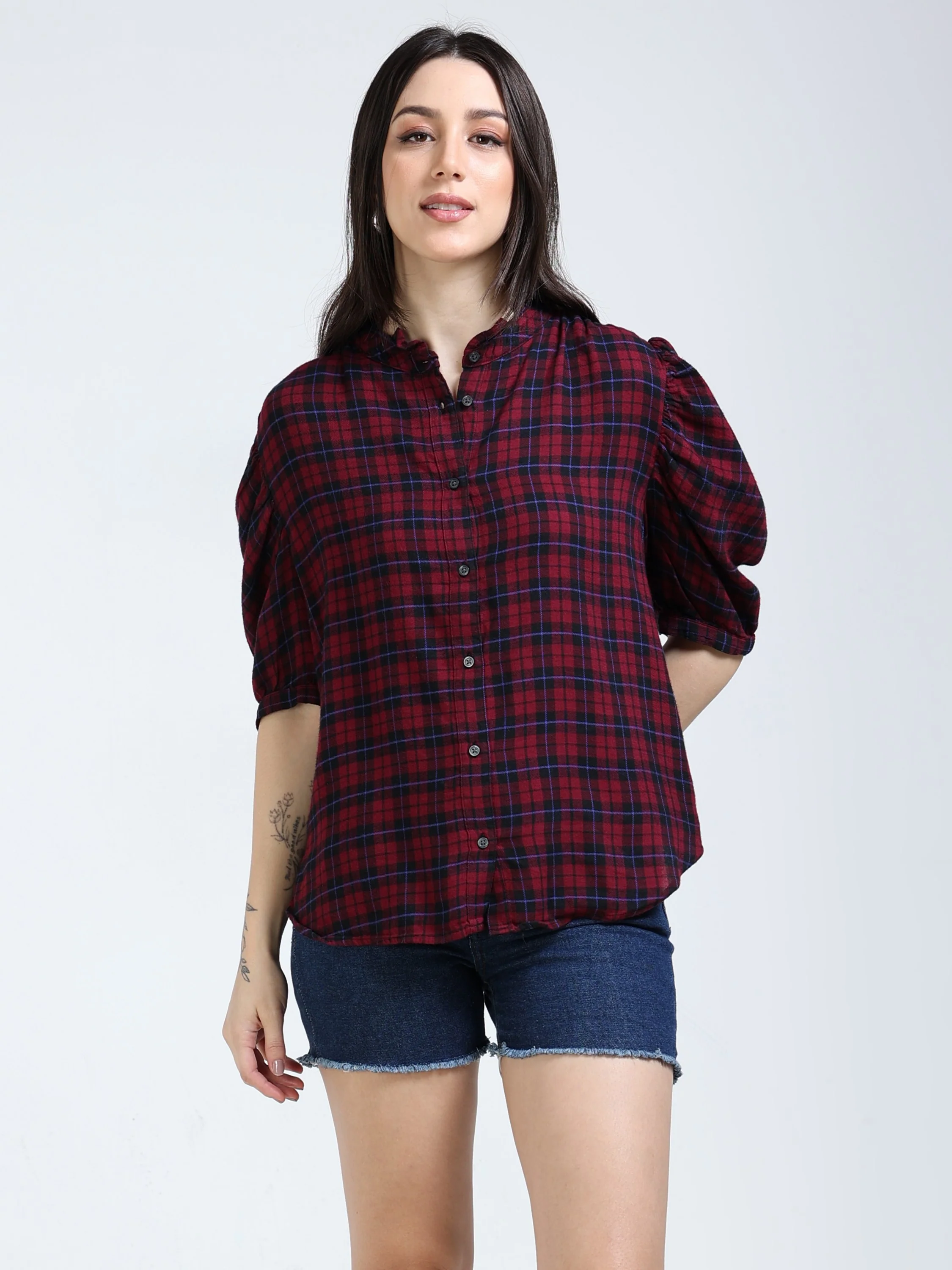 Women Maroon Cotton Brushed Shirt - Image 2