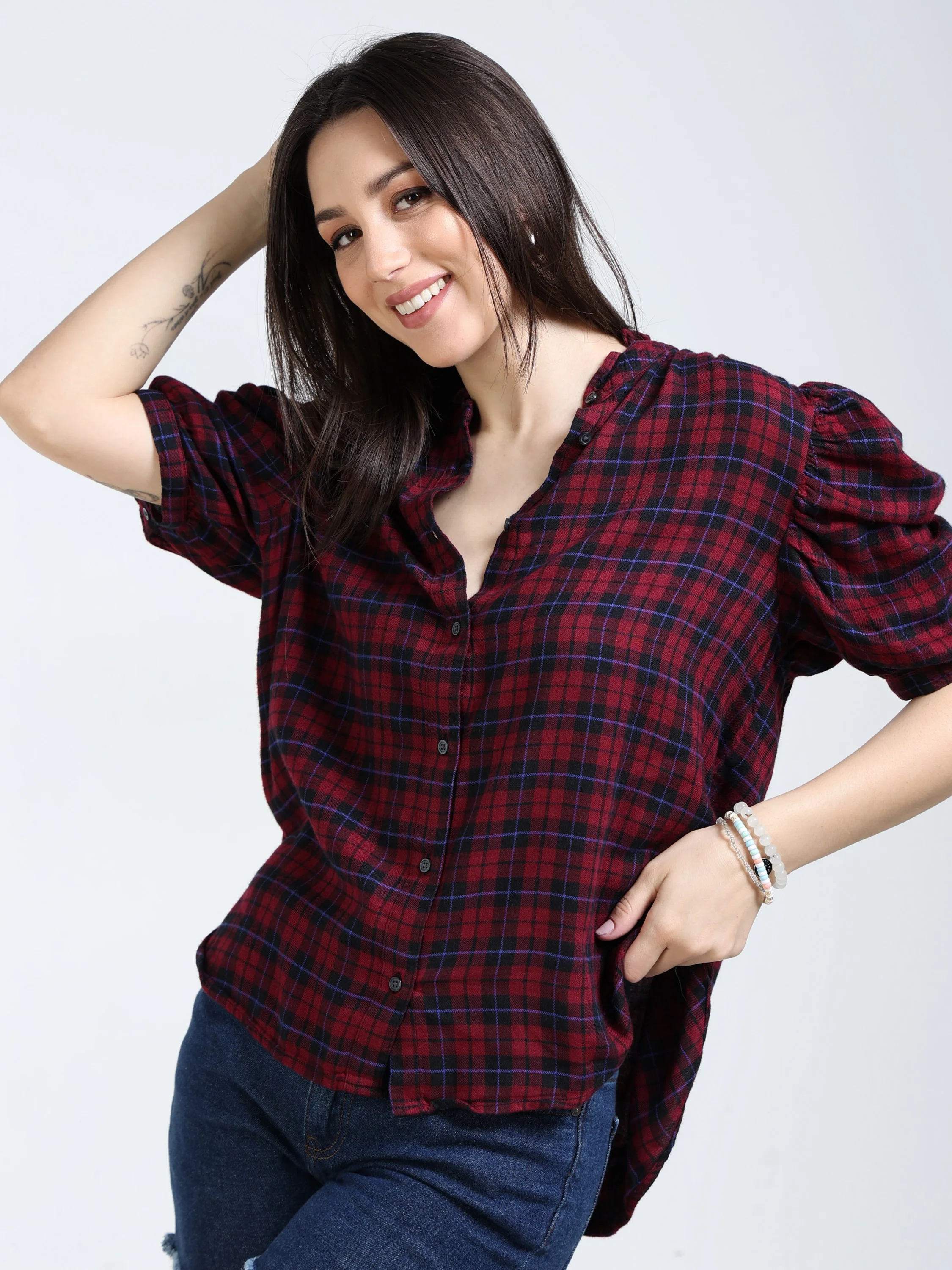 Women Maroon Cotton Brushed Shirt - Image 5