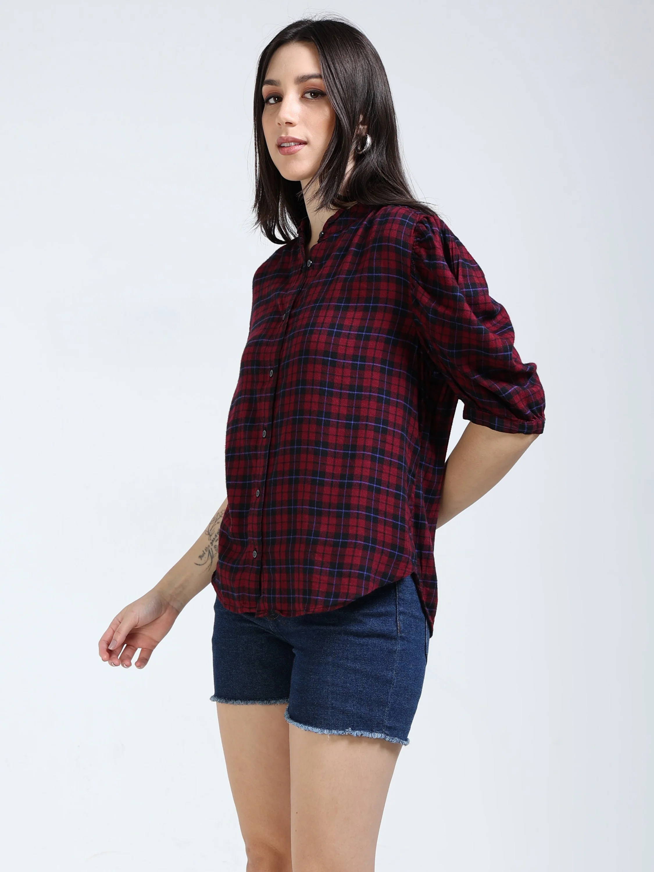 Women Maroon Cotton Brushed Shirt - Image 6