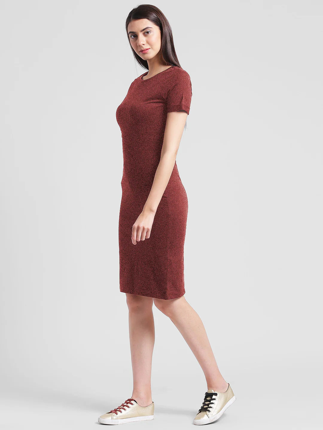 Women Maroon Bodycon Dress - Image 4