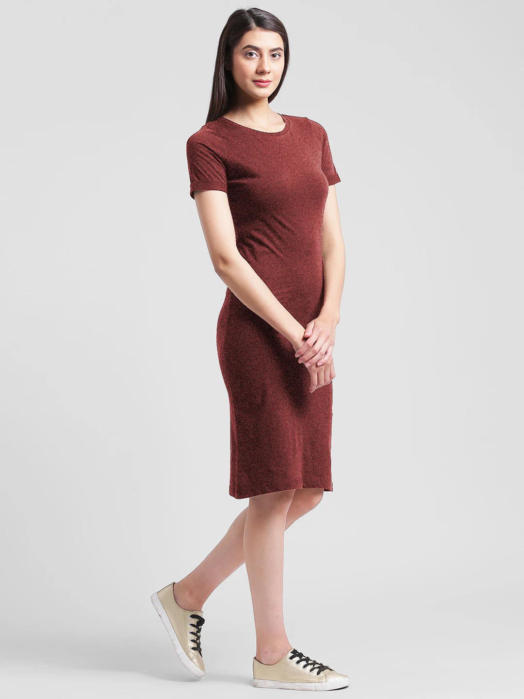 Women Maroon Bodycon Dress - Image 5