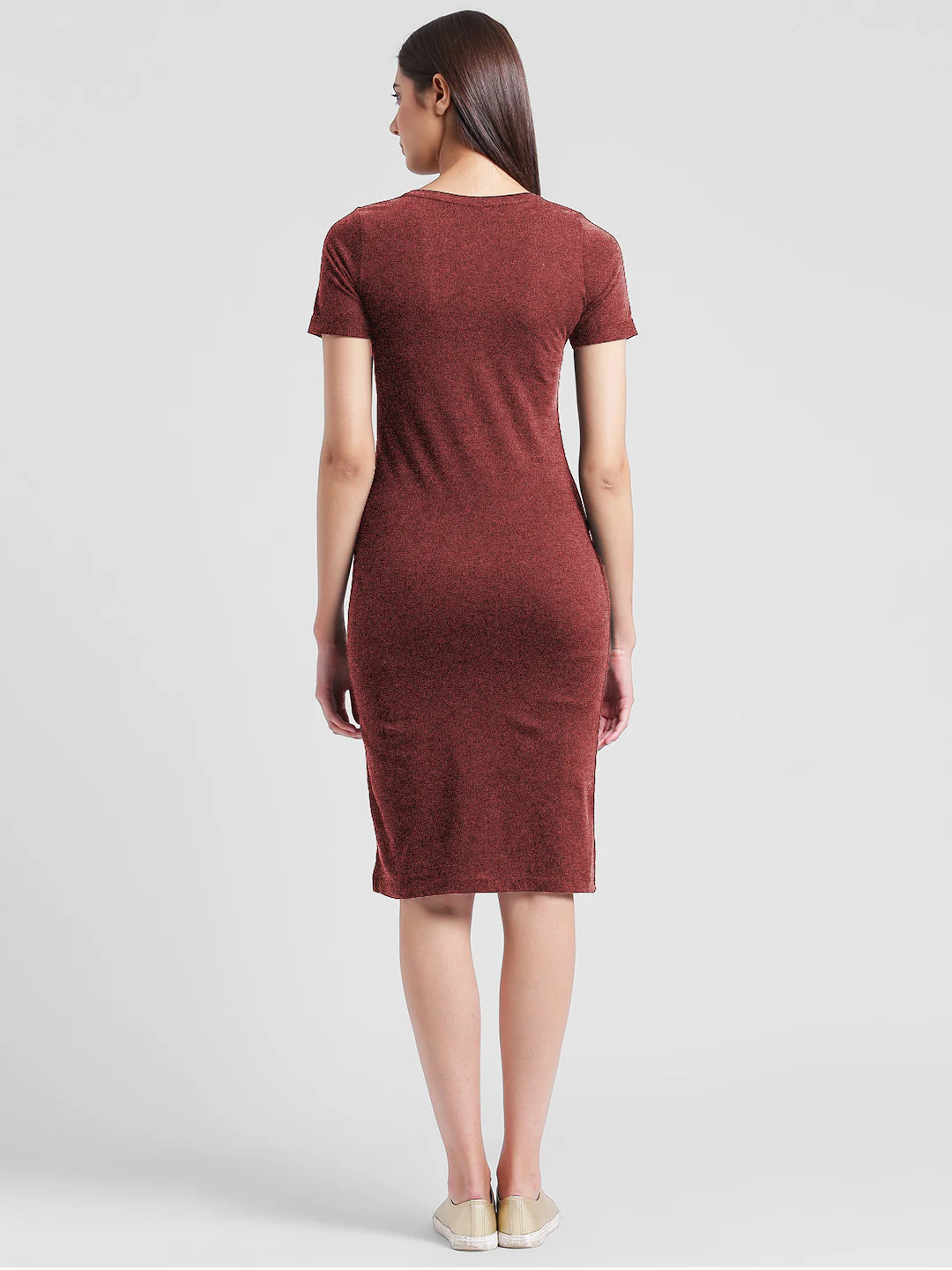 Women Maroon Bodycon Dress - Image 6
