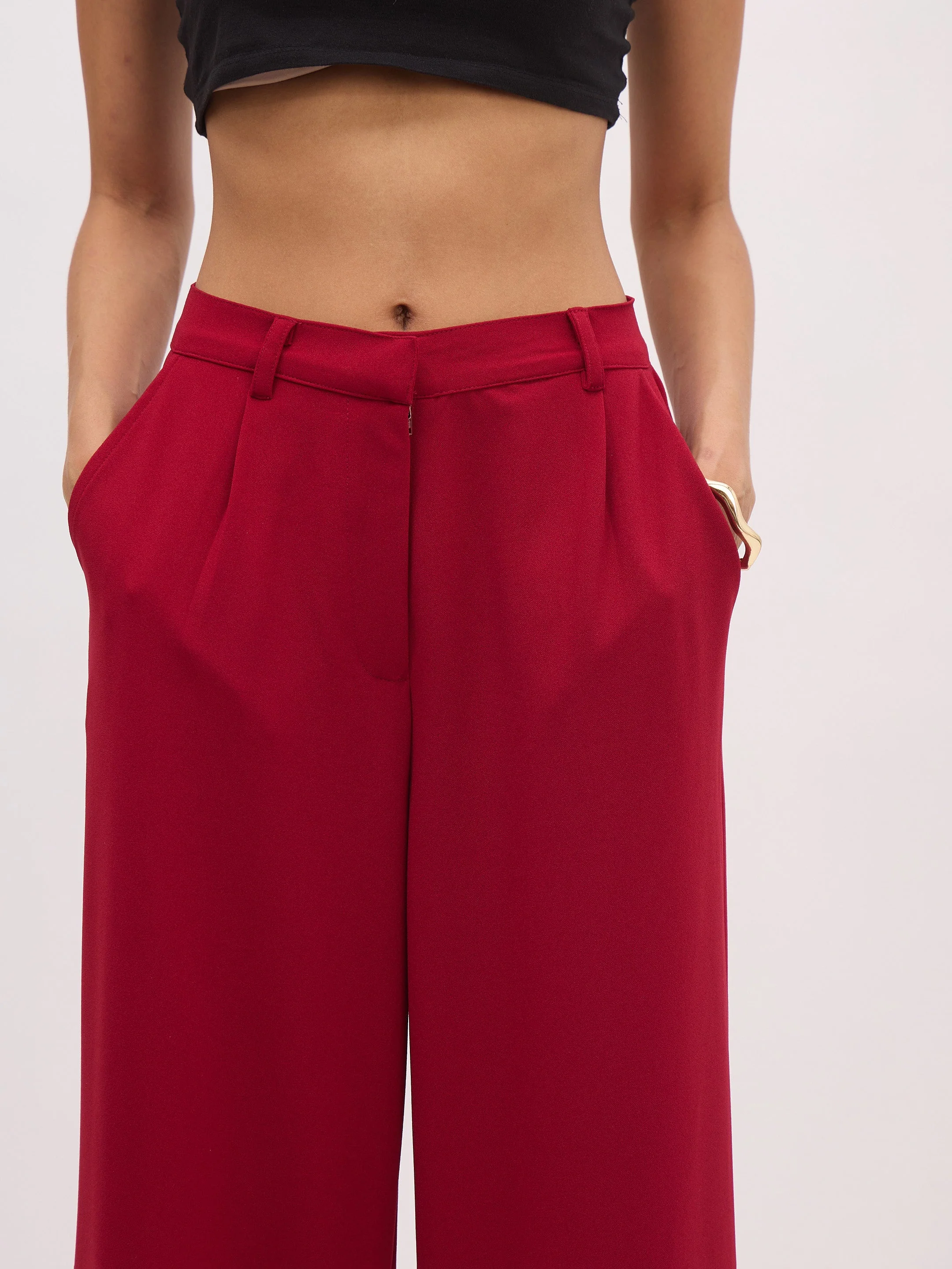 Women Maroon Button Top With Cross Pocket Pants - Image 5