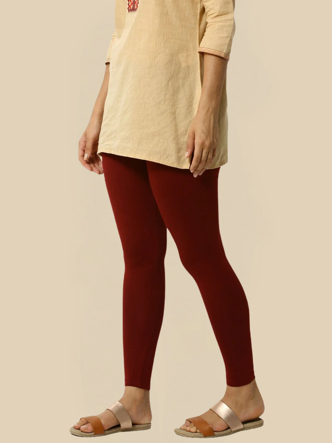 Women Maroon Casual Leggings - Image 2