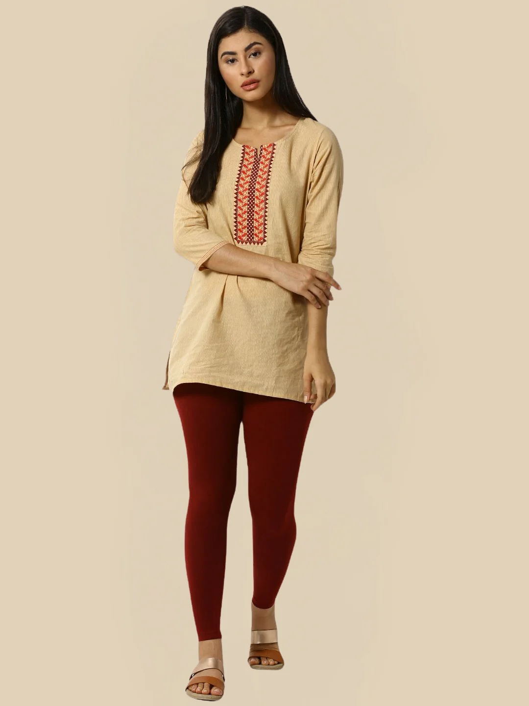 Women Maroon Casual Leggings - Image 4