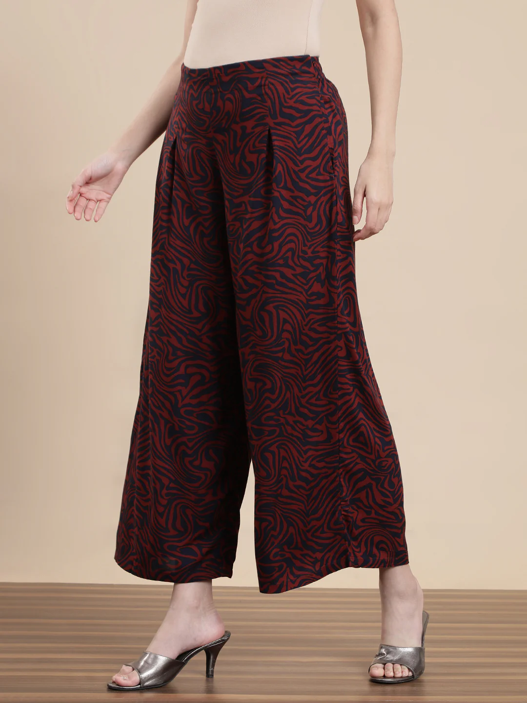 Women Maroon Casual Palazzo - Image 3