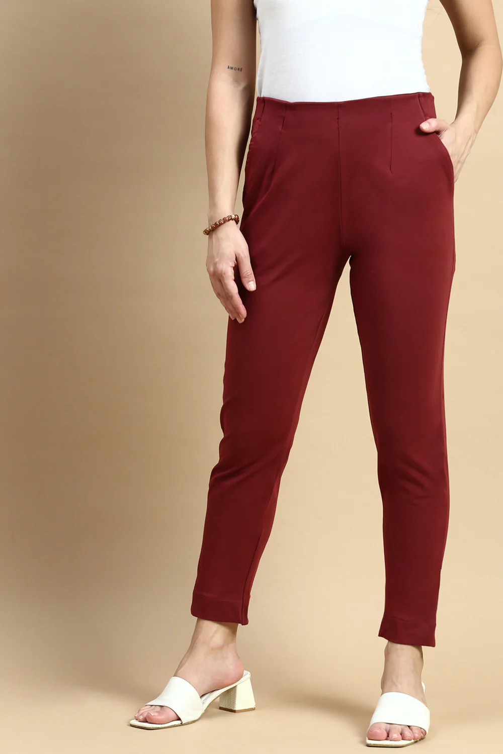 Women Maroon Casual Pants - Image 2