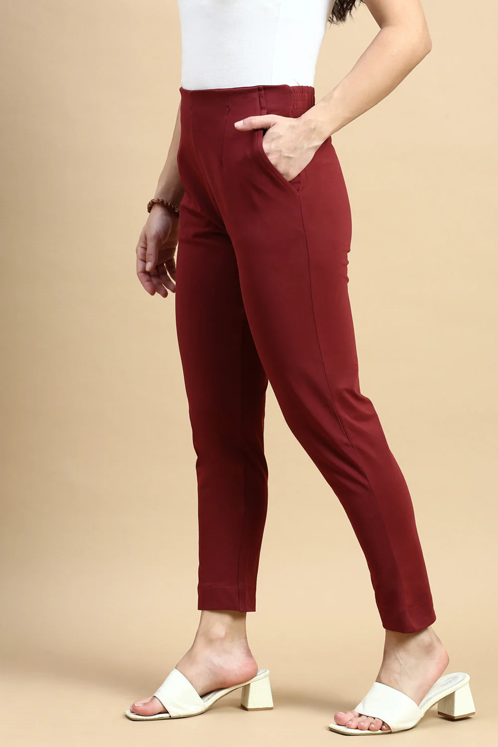 Women Maroon Casual Pants - Image 3