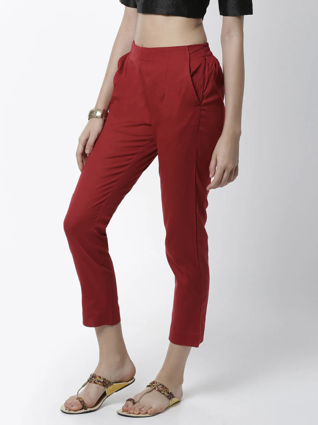 Women Maroon Casual Pants - Image 2