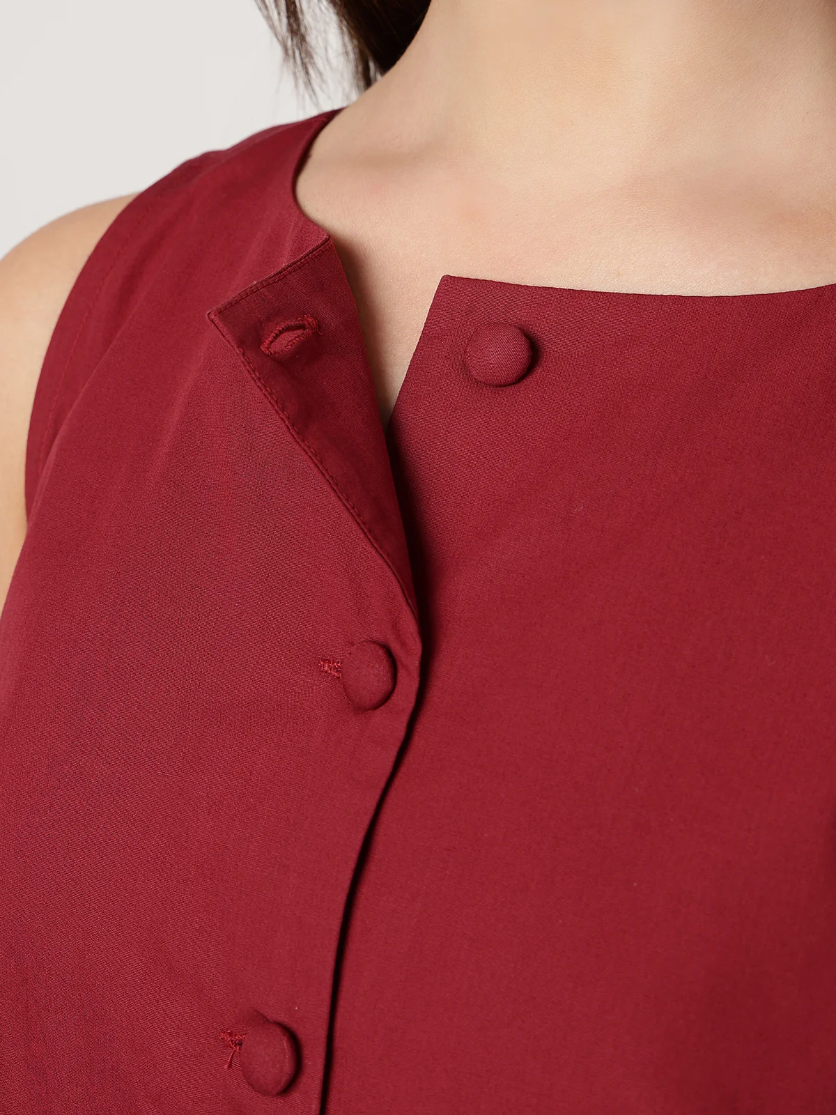 Women Maroon Cotton Buttoned Dress - Image 6
