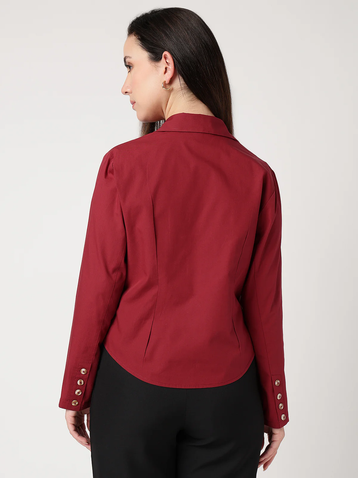 Women Maroon Cotton Shirt - Image 2