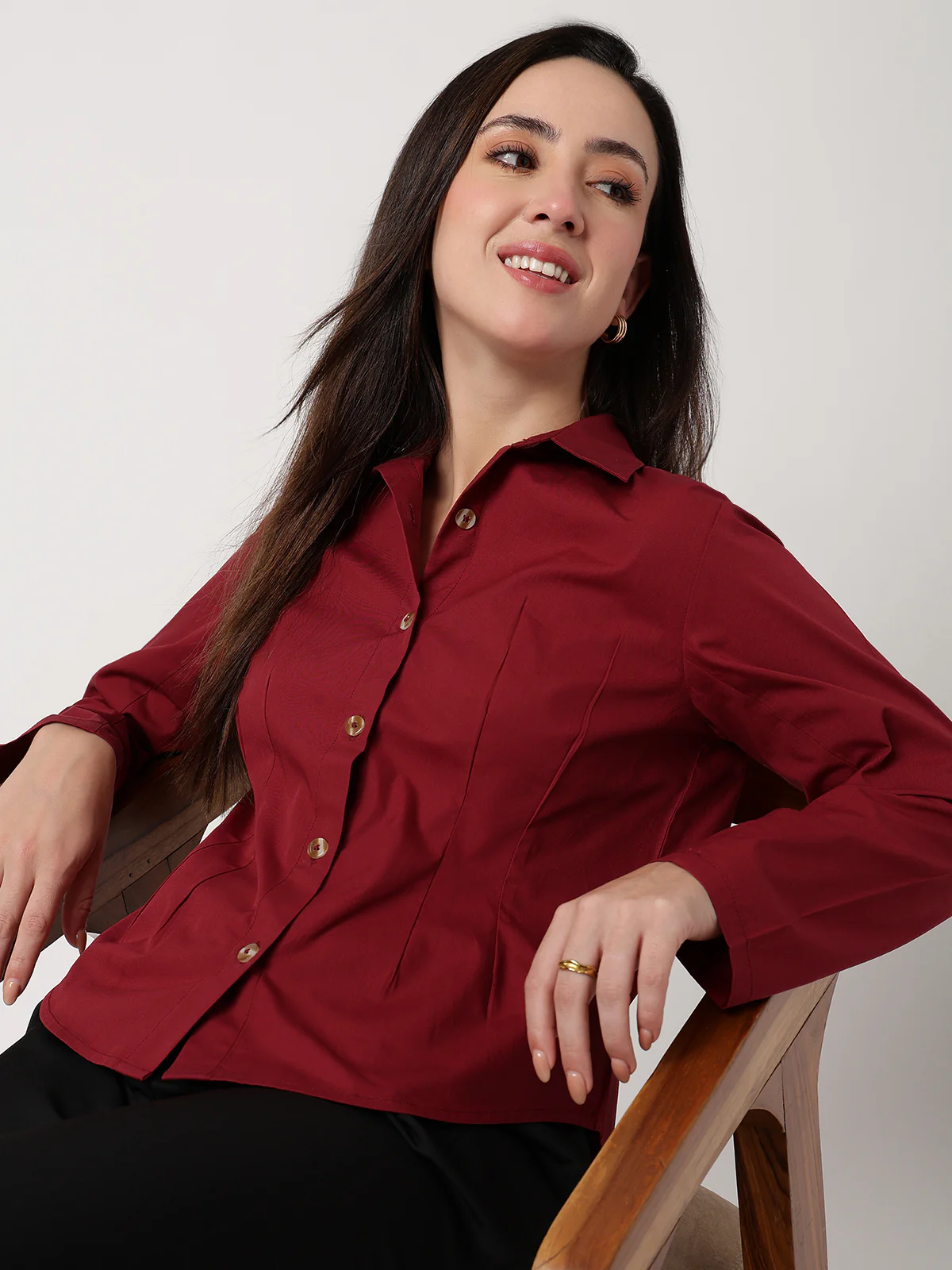 Women Maroon Cotton Shirt - Image 4