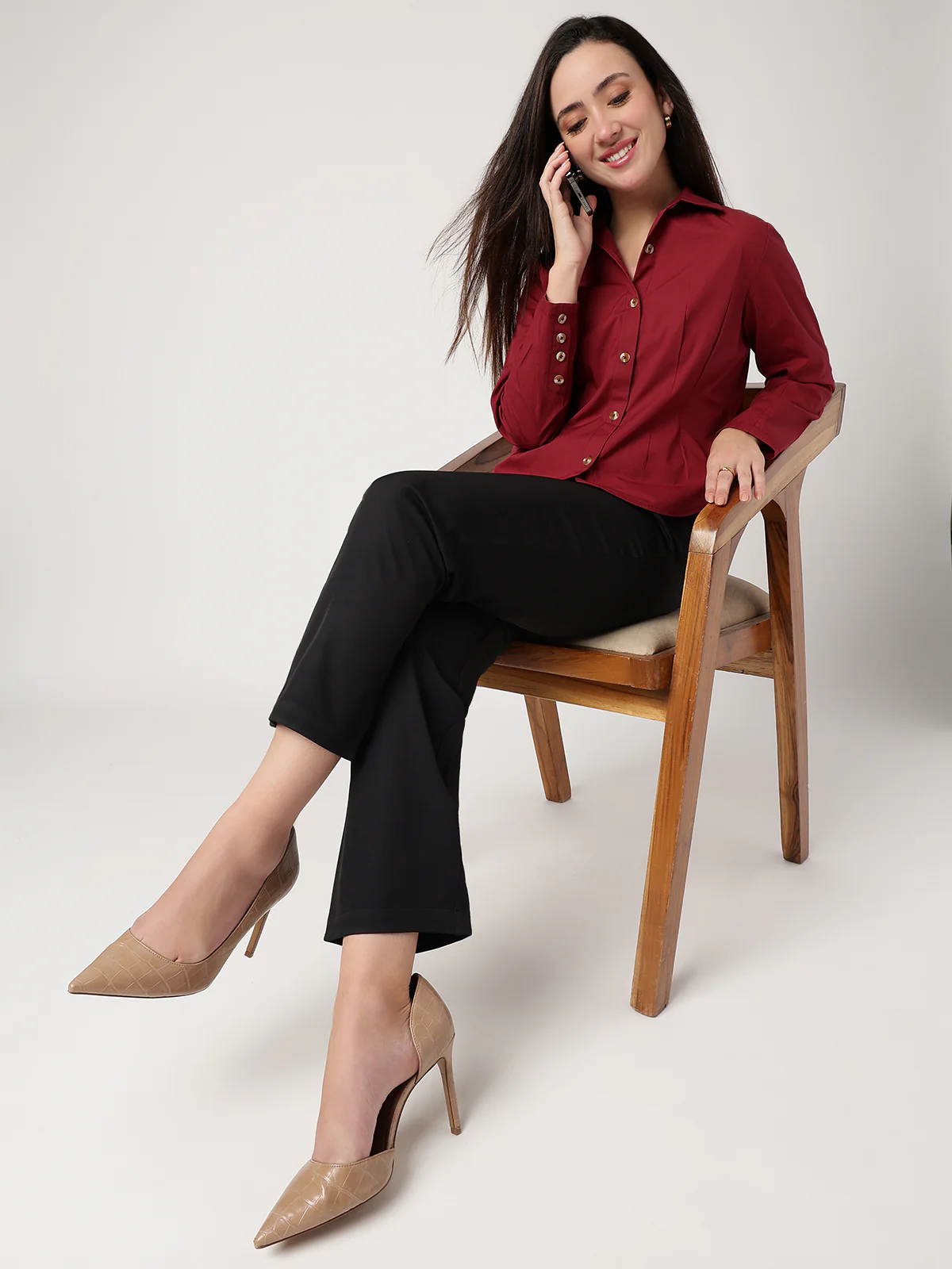 Women Maroon Cotton Shirt - Image 5