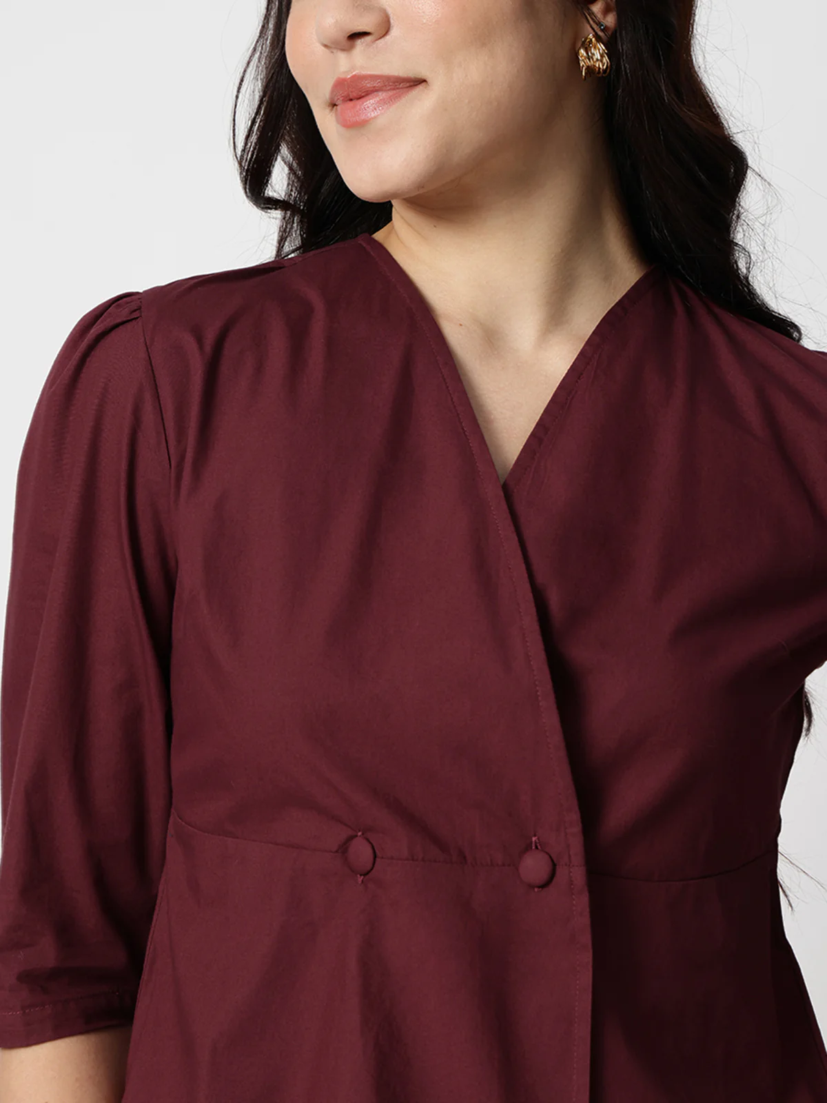 Women Maroon Cotton Three-Quarter Sleeve Shirt - Image 4