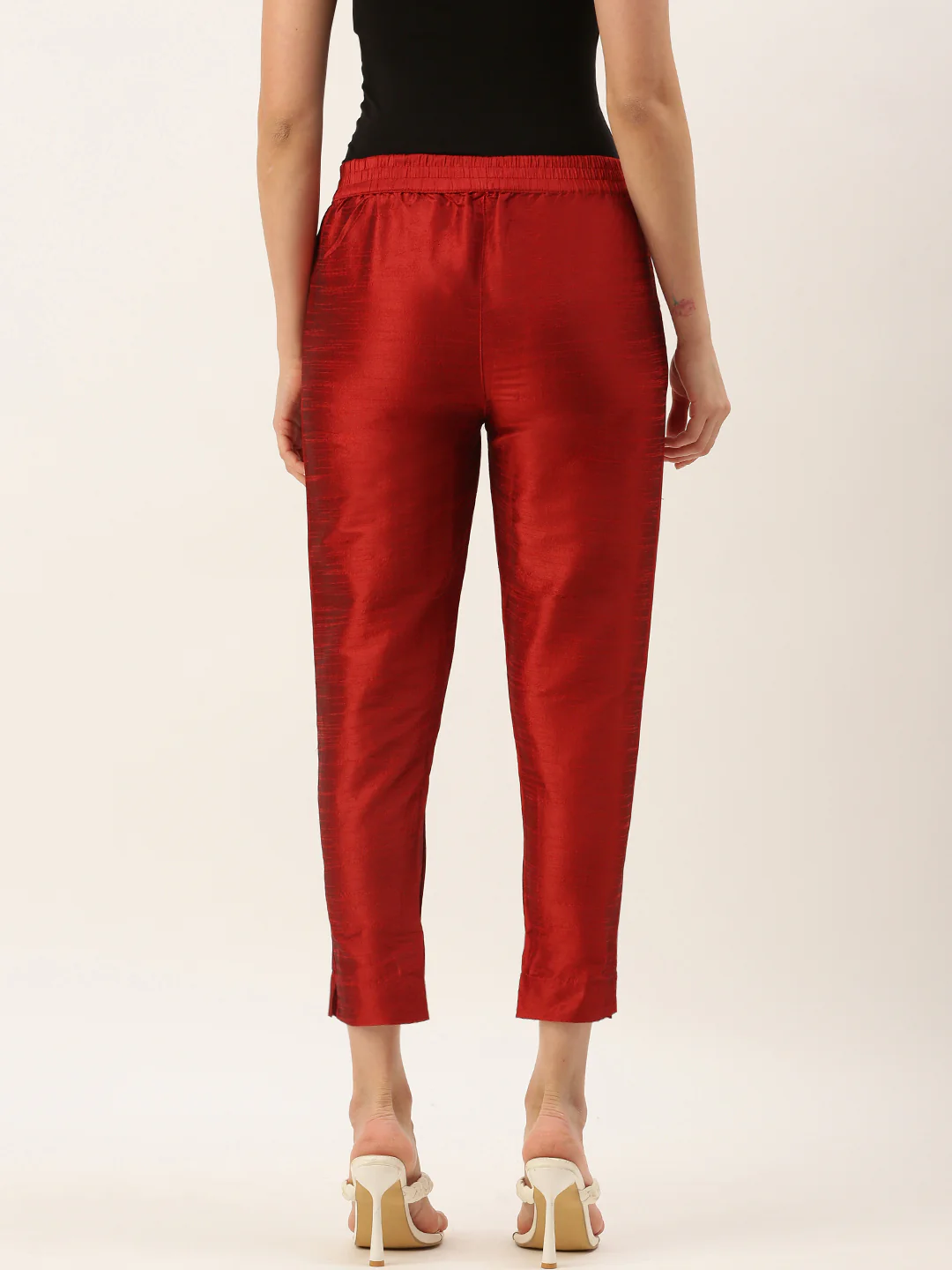 Women Maroon Festive Pants - Image 2