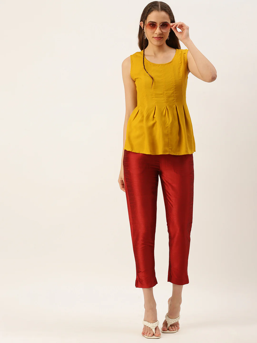 Women Maroon Festive Pants - Image 3