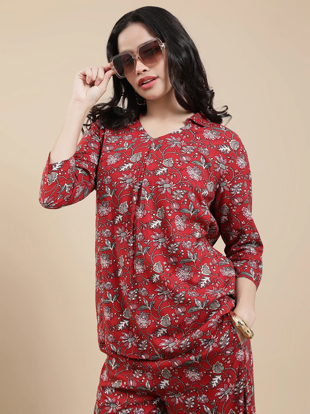 Women Maroon Festive Top - Image 3