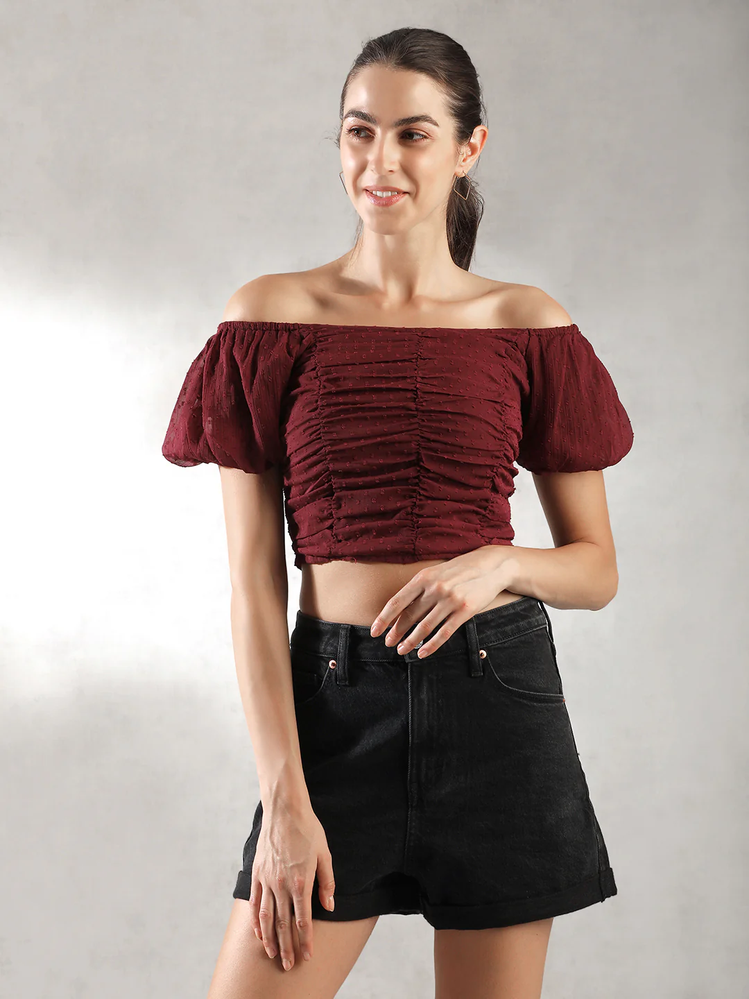 Women Maroon Fitted Crop Top