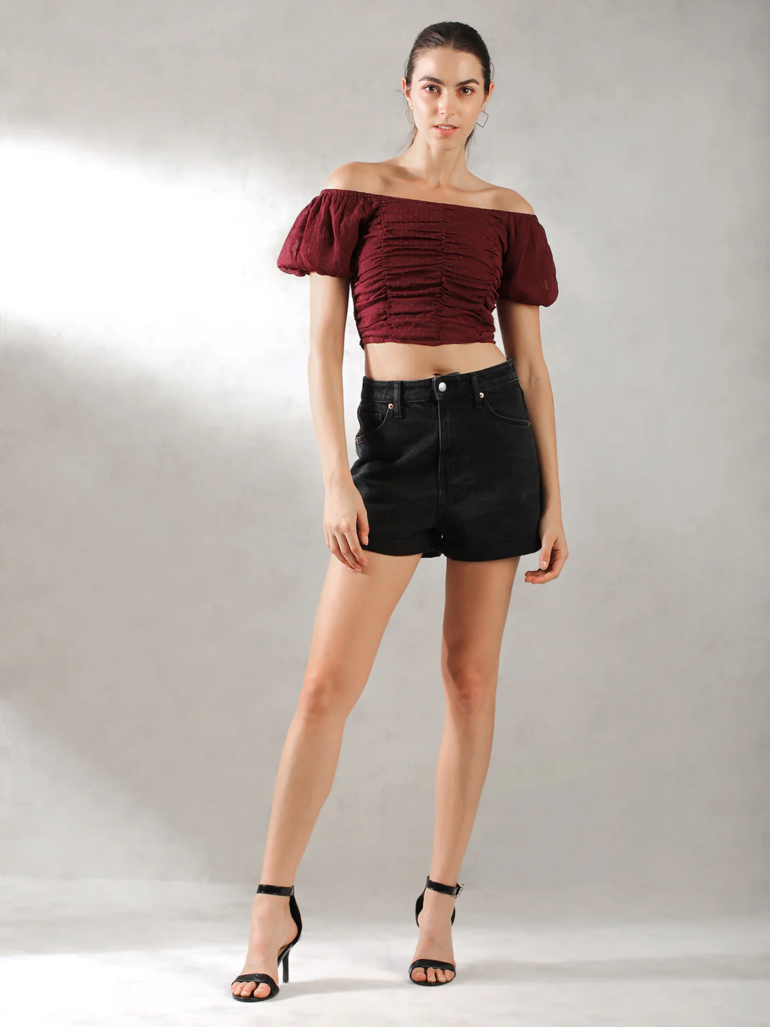 Women Maroon Fitted Crop Top - Image 2
