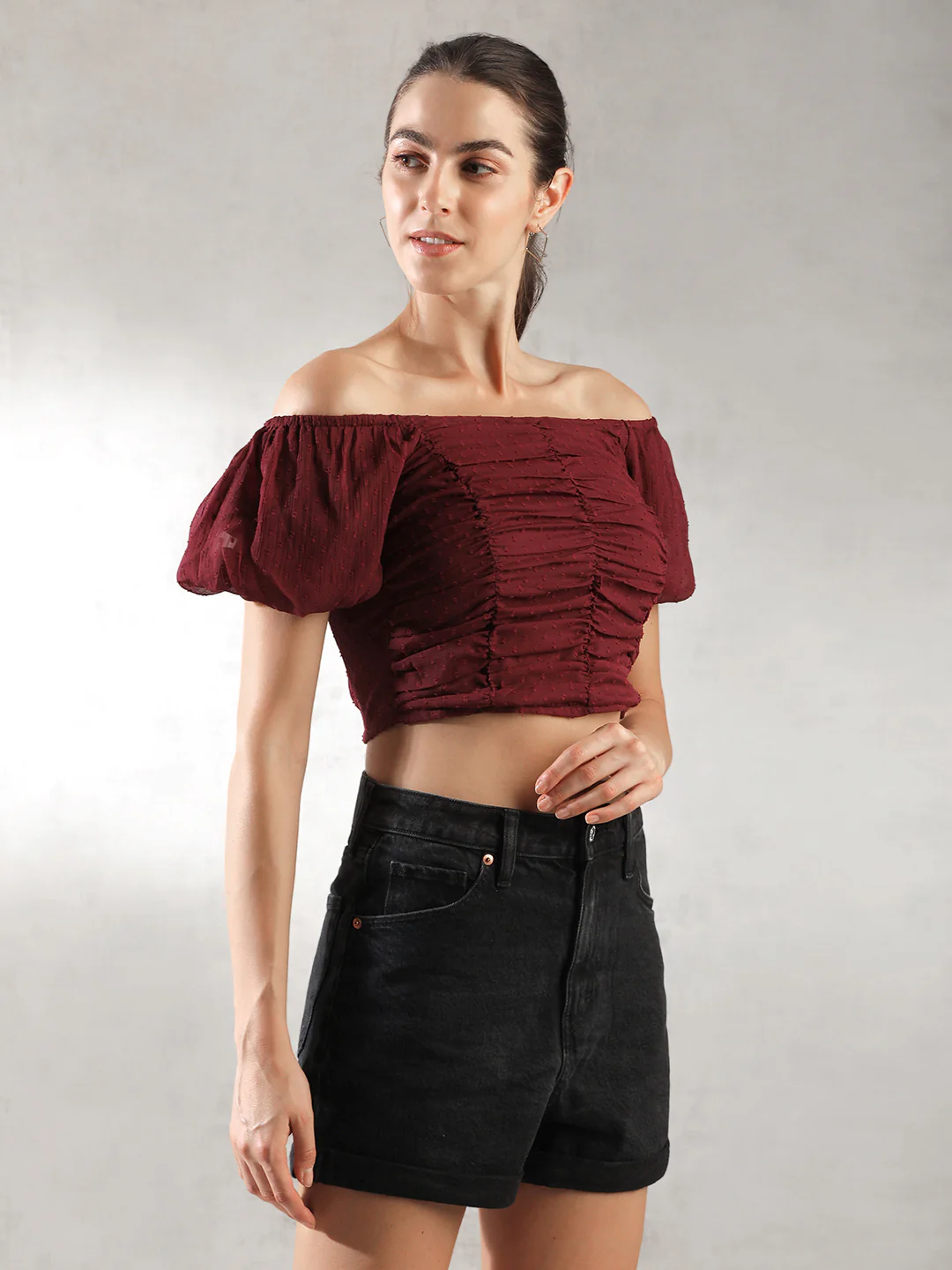 Women Maroon Fitted Crop Top - Image 5