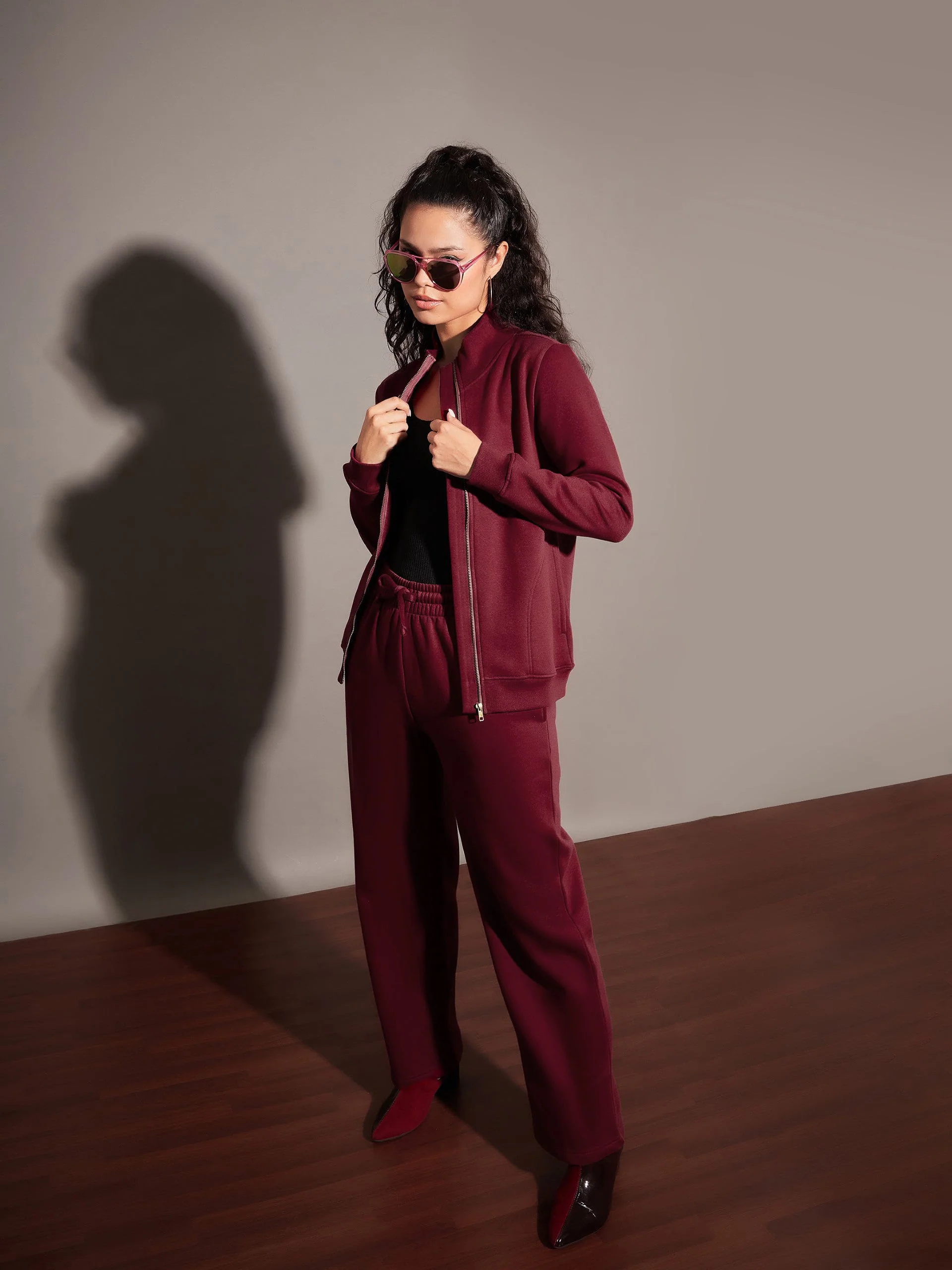 Women Maroon Fleece Track Pants - Image 2