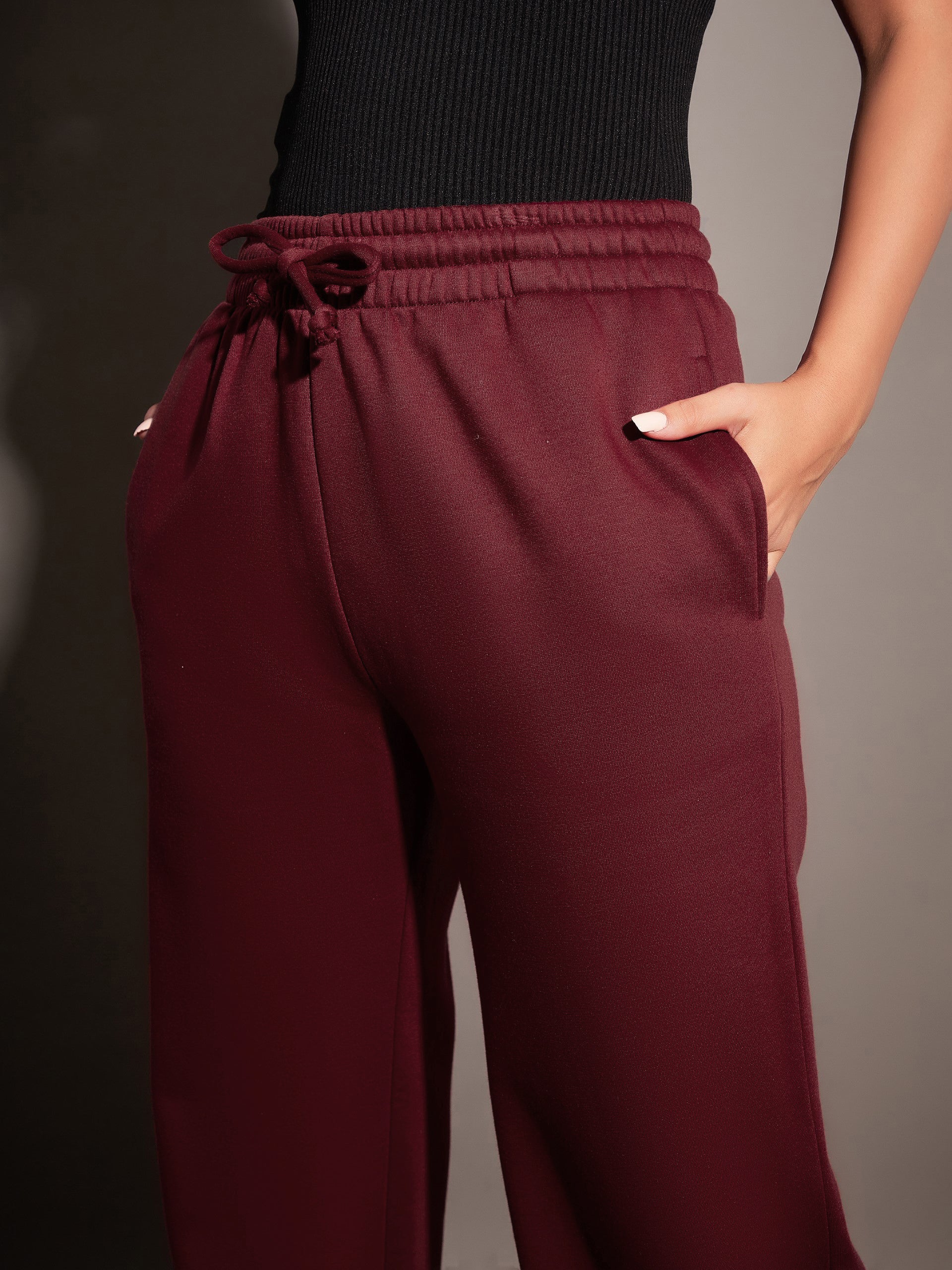 Women Maroon Fleece Track Pants - Image 4