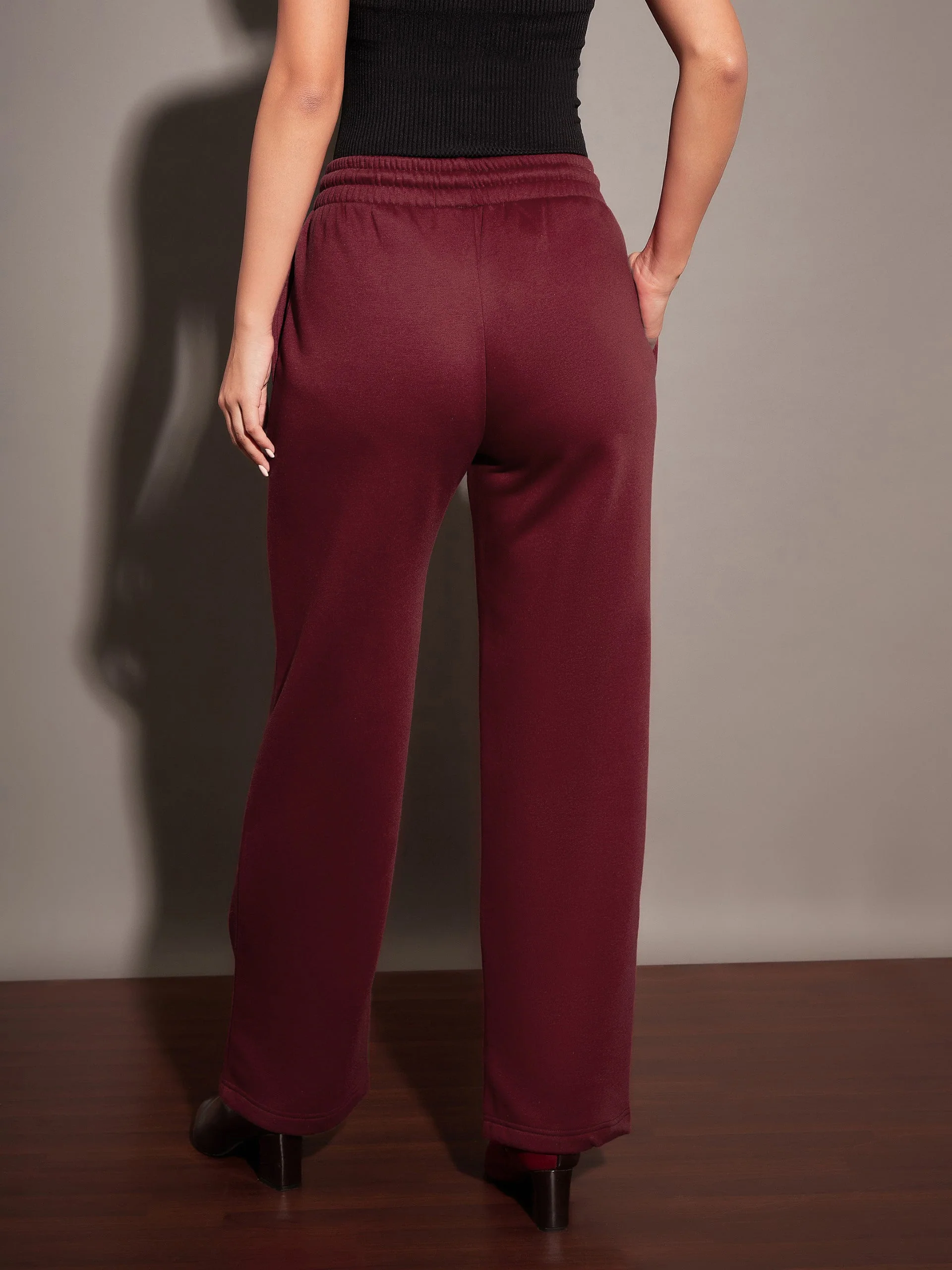 Women Maroon Fleece Track Pants - Image 5