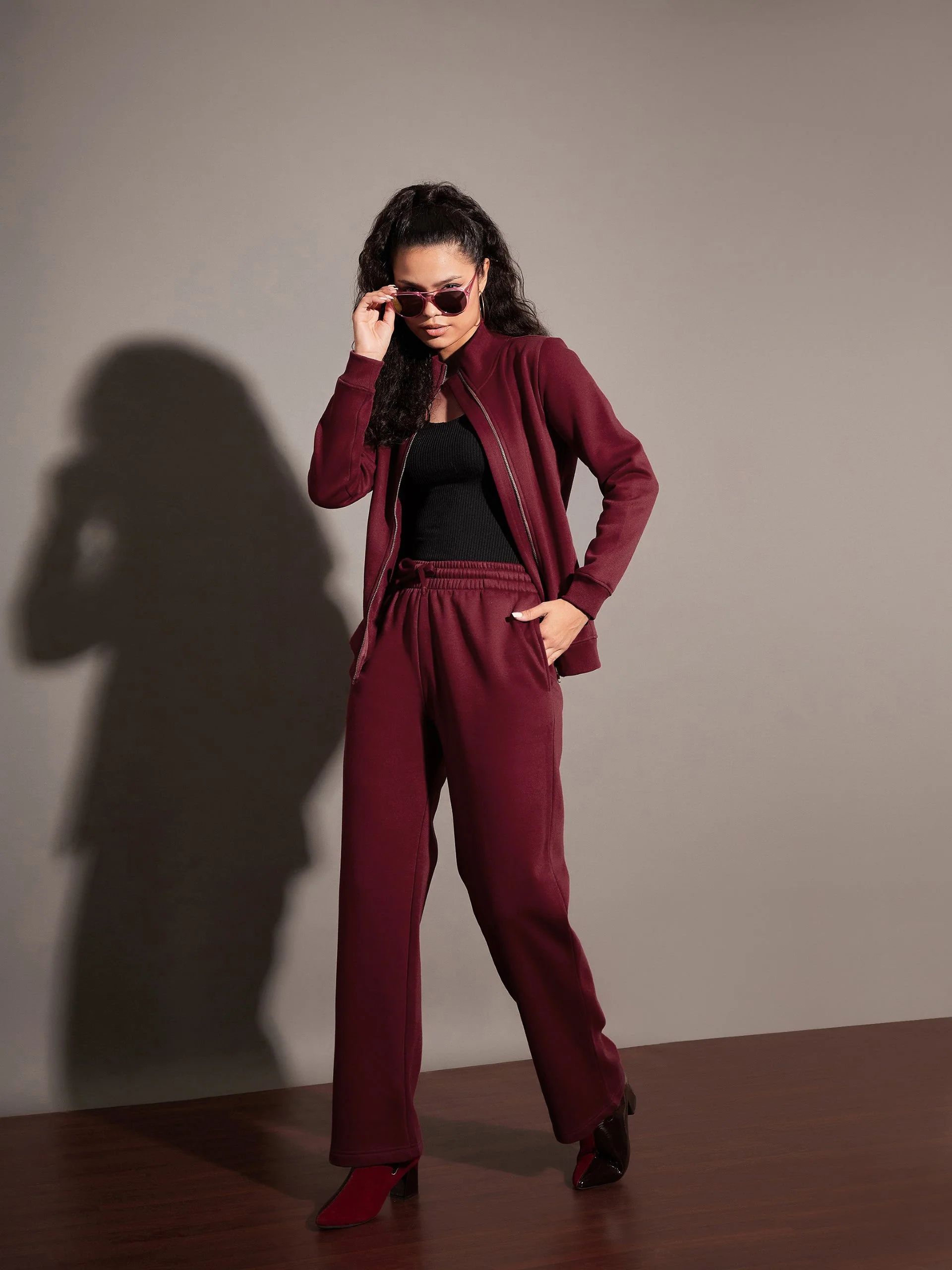 Women Maroon Fleece Track Pants - Image 6