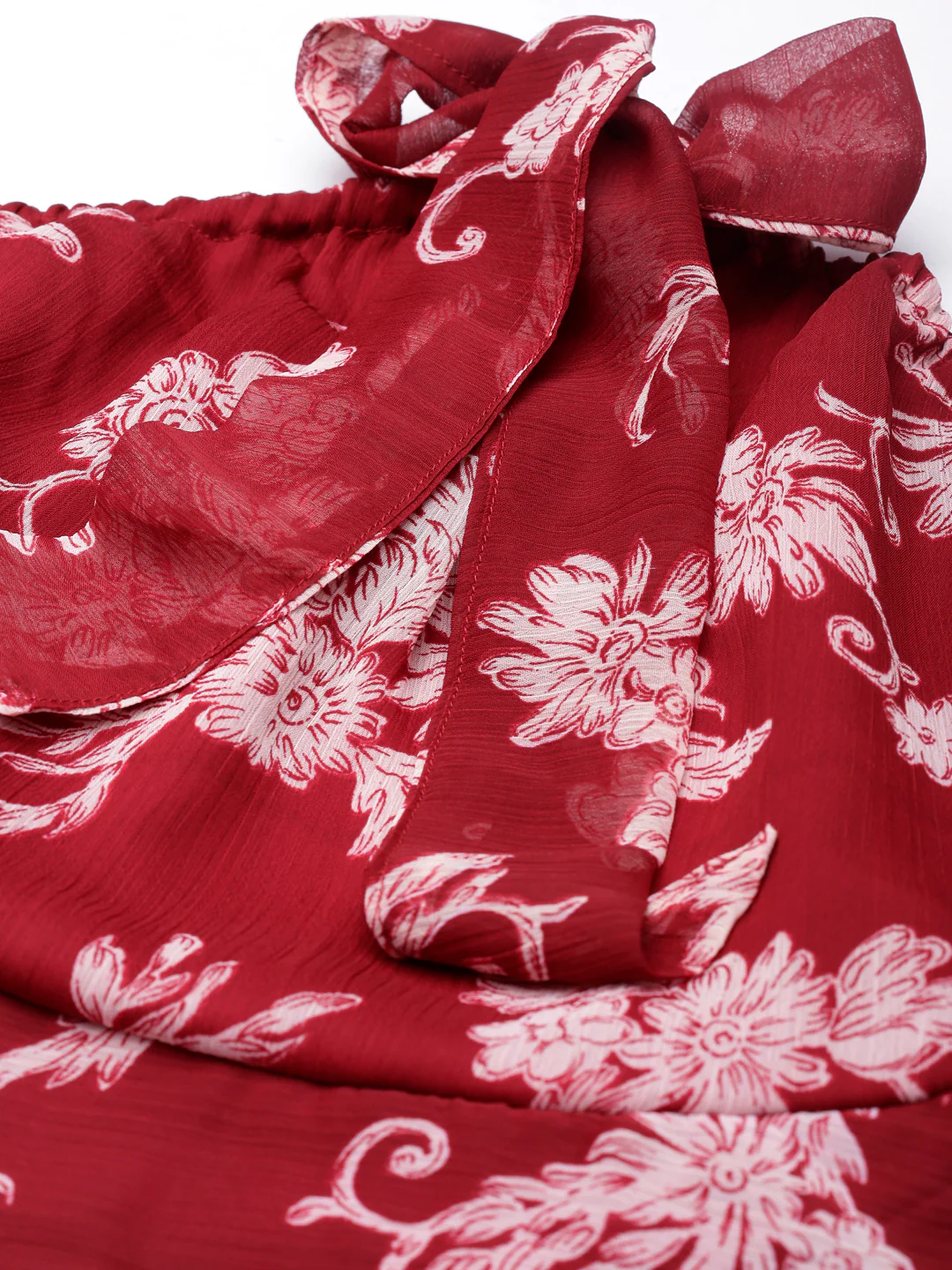 Women Maroon Floral Chiffon Dress - Image 3